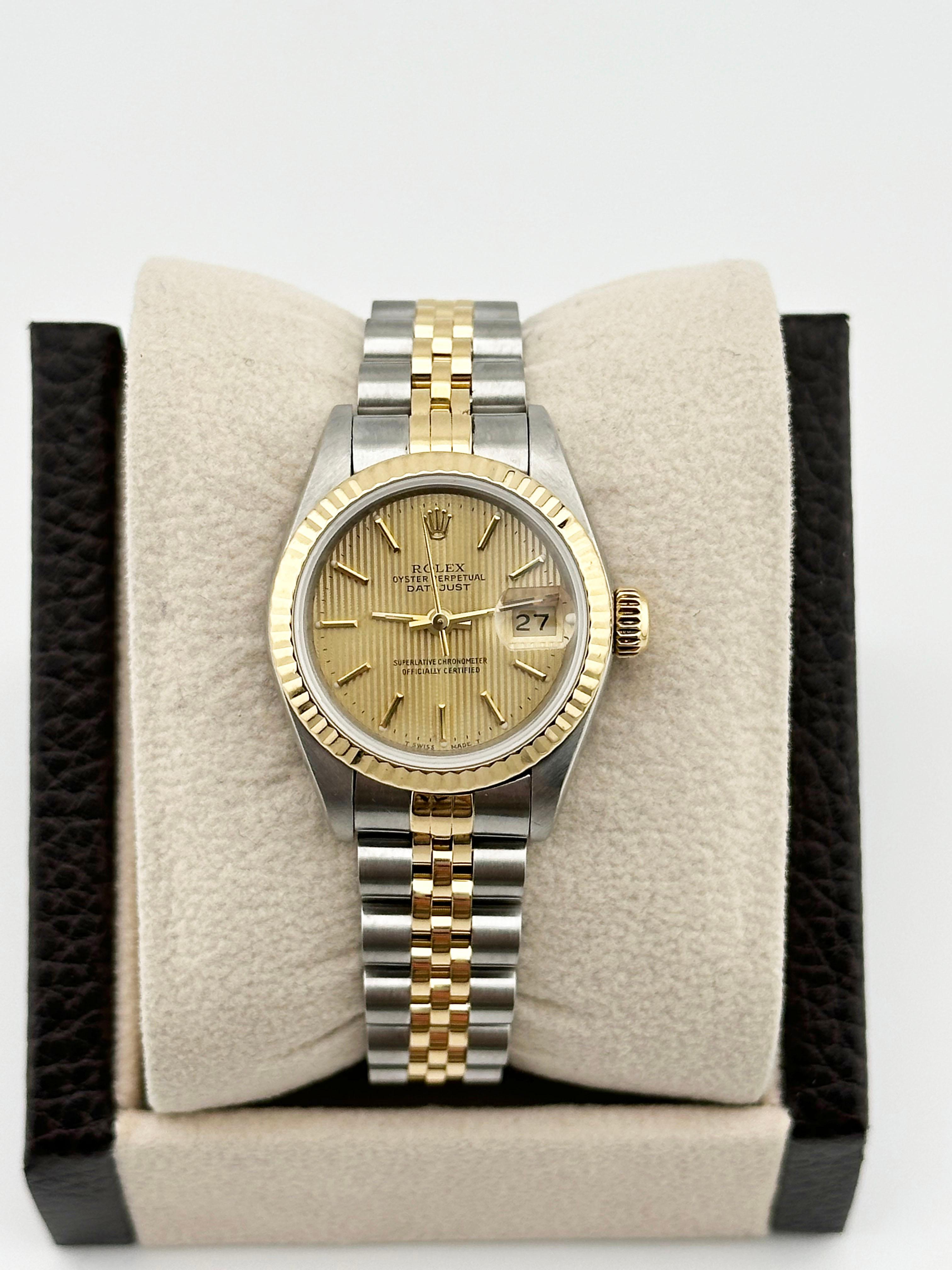Rolex Ladies Datejust 69173 Champagne Tapestry Dial Box Paper 1