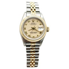 Rolex Damen Datejust 69173 Cremefarbenes römisches Zifferblatt 18K Gelbgold Stahl Box Papier