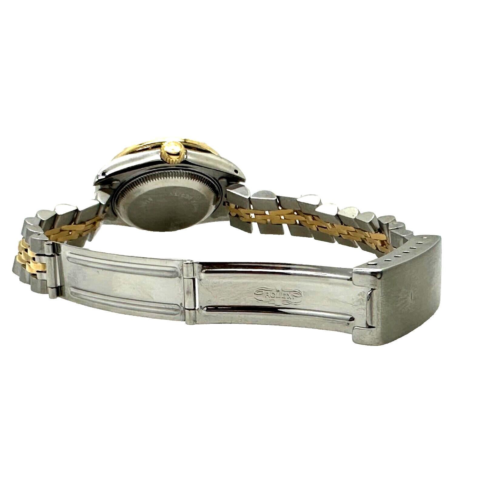 Rolex Montre Datejust 69173 avec lunette et cadran vert en or jaune 18 carats et acier en vente 3