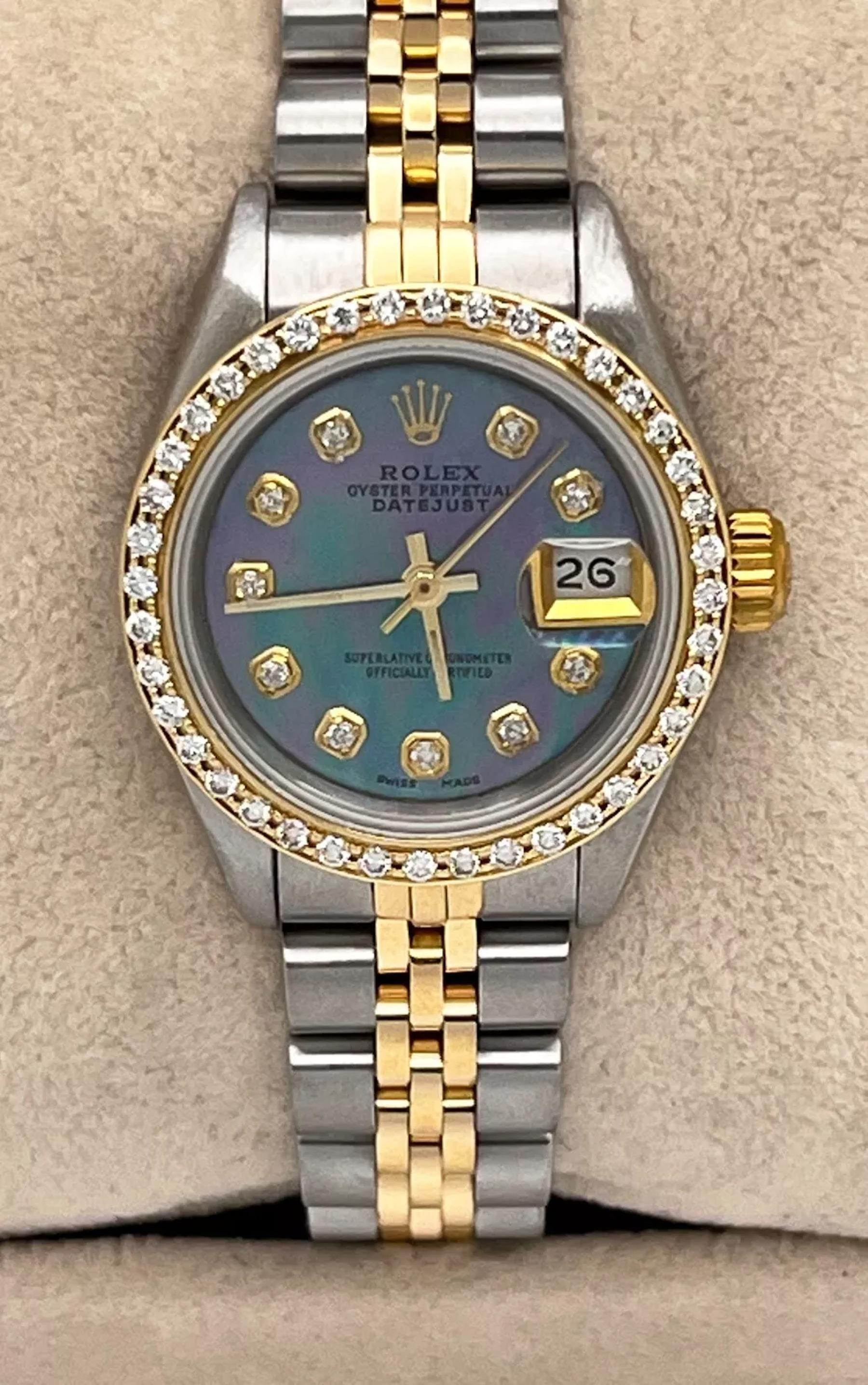 Rolex Ladies Datejust 69173 Bisel Diamante MOP Esfera Diamante 18K Oro Amarillo Acero 1