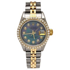 Rolex Ladies Datejust 69173 Bisel Diamante MOP Esfera Diamante 18K Oro Amarillo Acero
