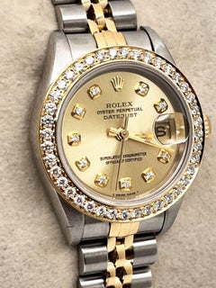 Rolex Ladies Datejust 69173 Diamond Dial Diamond Bezel 18K Yellow Gold Steel