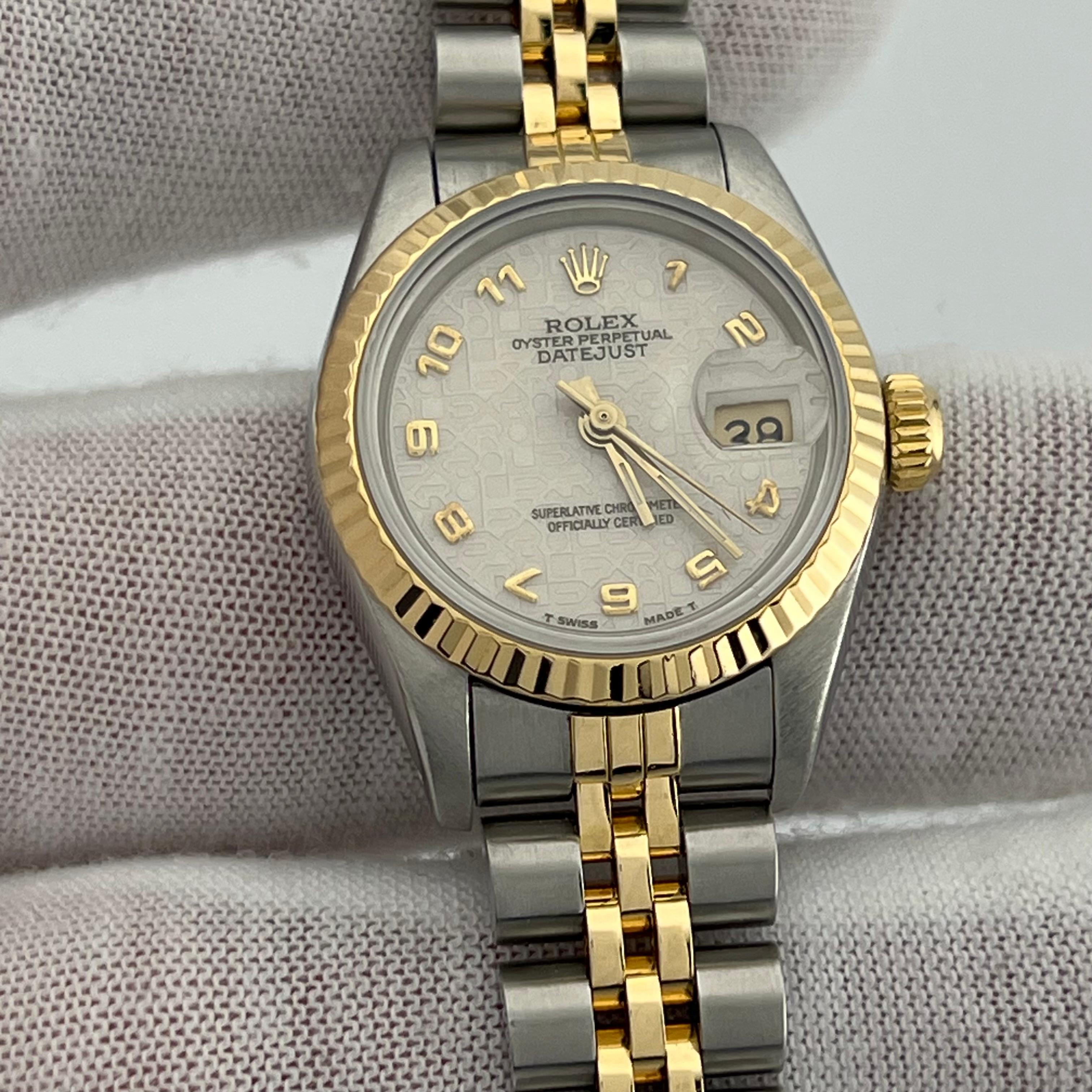 Rolex Ladies Datejust 69173 Jubilee Dial 18K Yellow Gold Stainless Steel In Excellent Condition For Sale In San Diego, CA