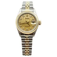 Rolex Damen Datejust 69173 Jubiläum Serti Diamant Zifferblatt 18K Gold Stahl Box Papiere