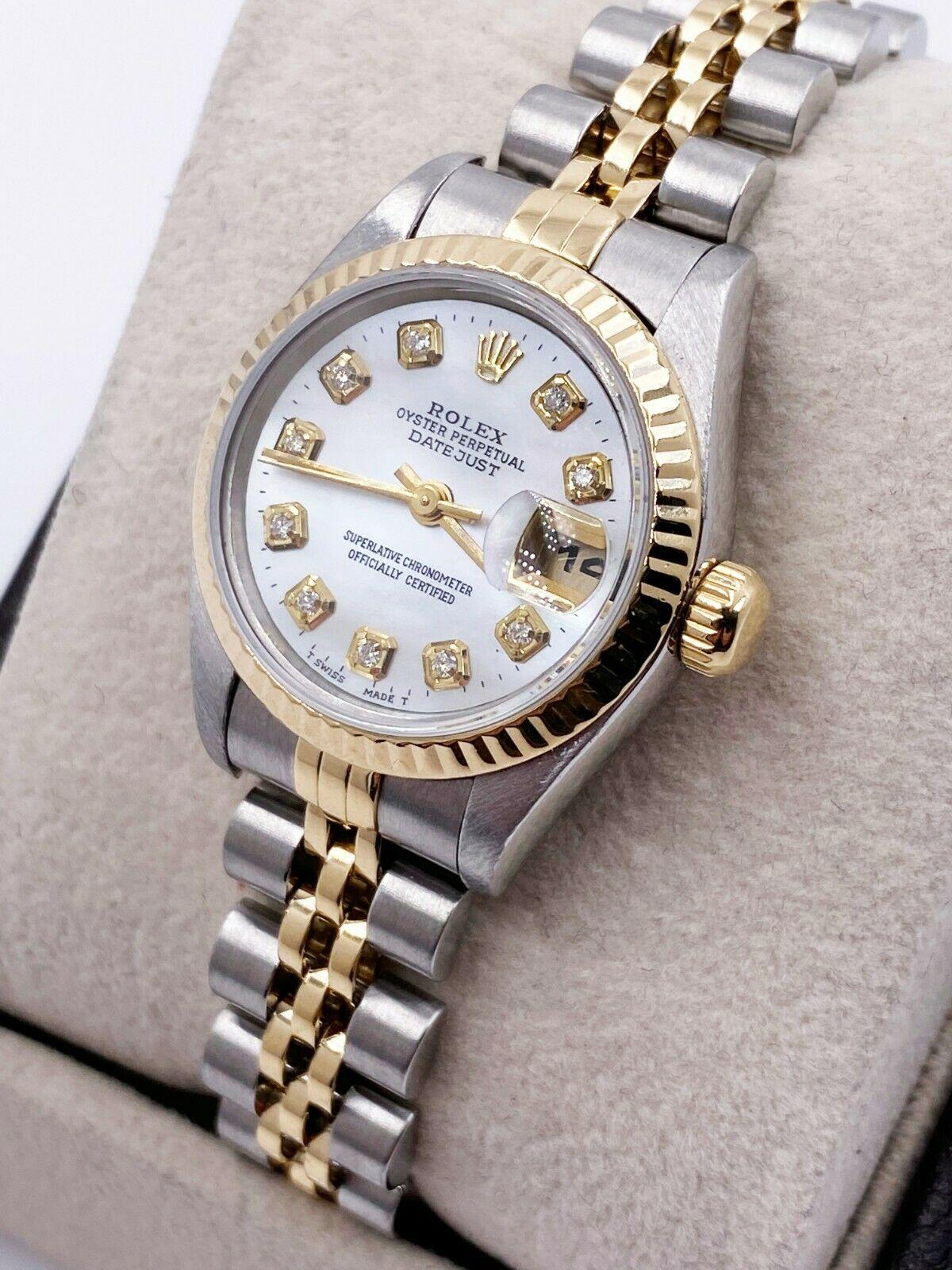 Rolex Ladies Datejust 69173 MOP Diamond Dial 18K Yellow Gold Stainless Steel In Good Condition In San Diego, CA