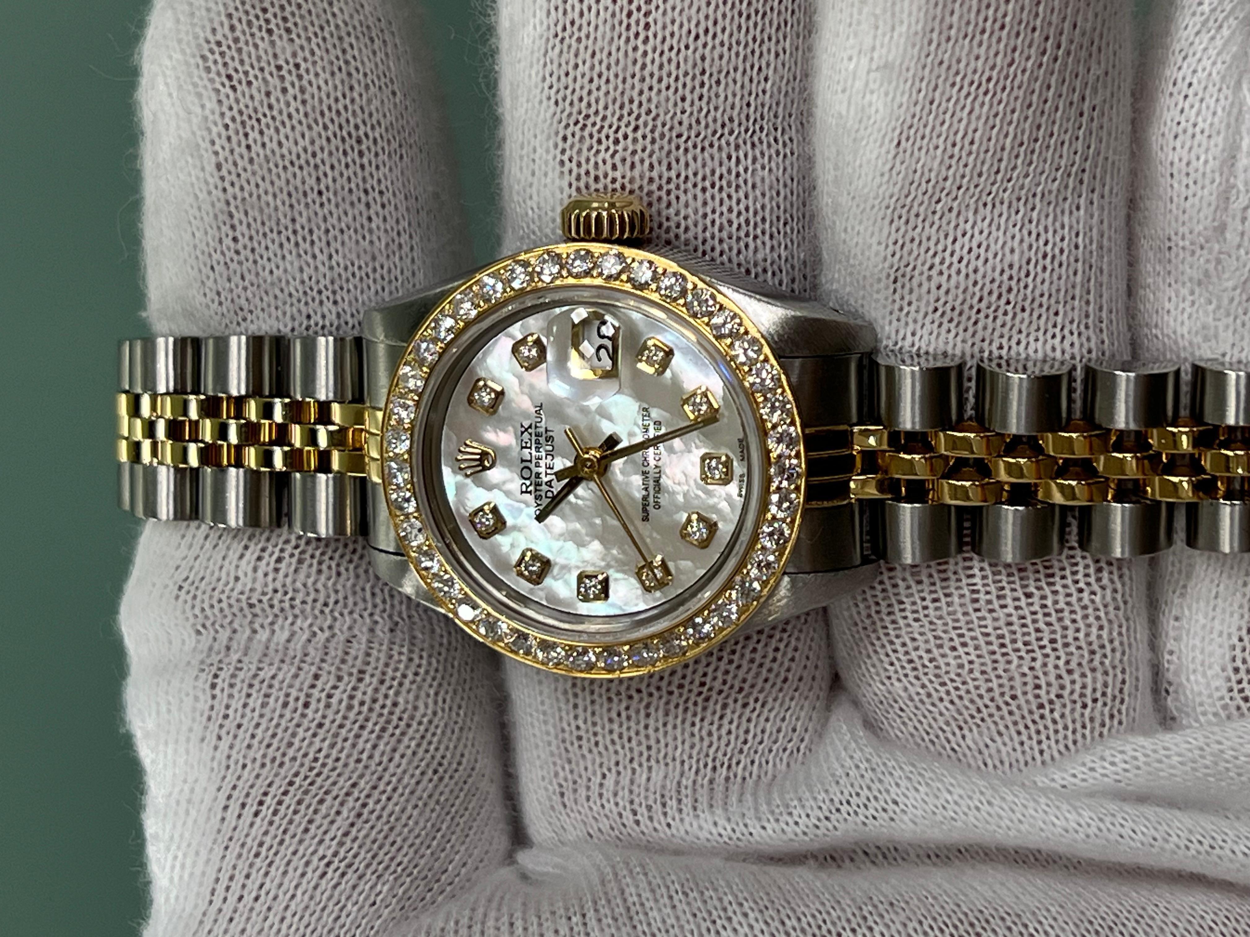 Rolex Ladies Datejust 69173 MOP Diamond Dial Bezel 18K Yellow Gold Steel 26mm 6