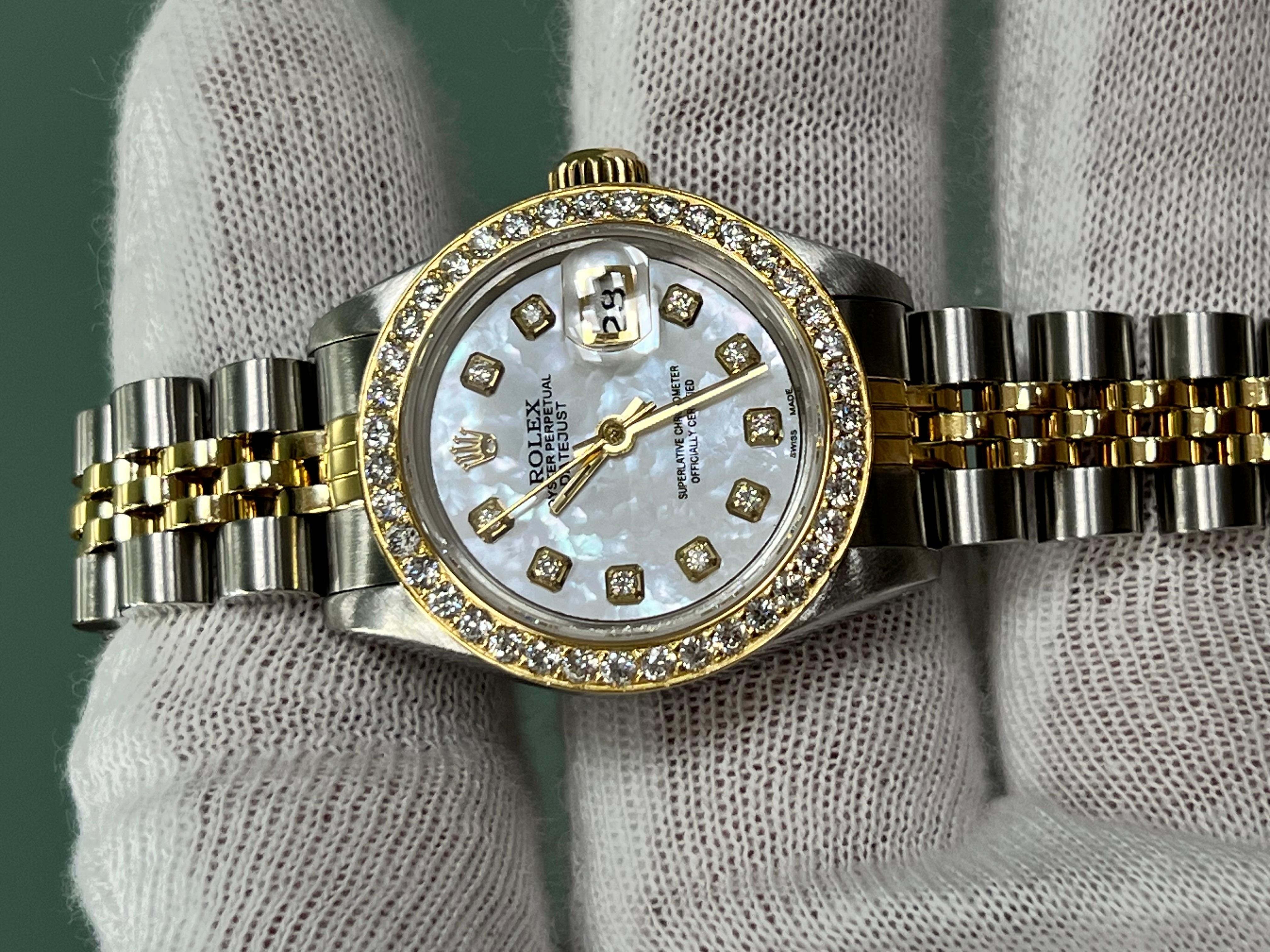 Rolex Ladies Datejust 69173 MOP Diamond Dial Bezel 18K Yellow Gold Steel 26mm 7