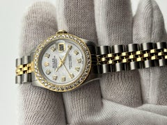Rolex Ladies Datejust 69173 MOP Diamond Dial Bezel 18K Yellow Gold Steel 26mm