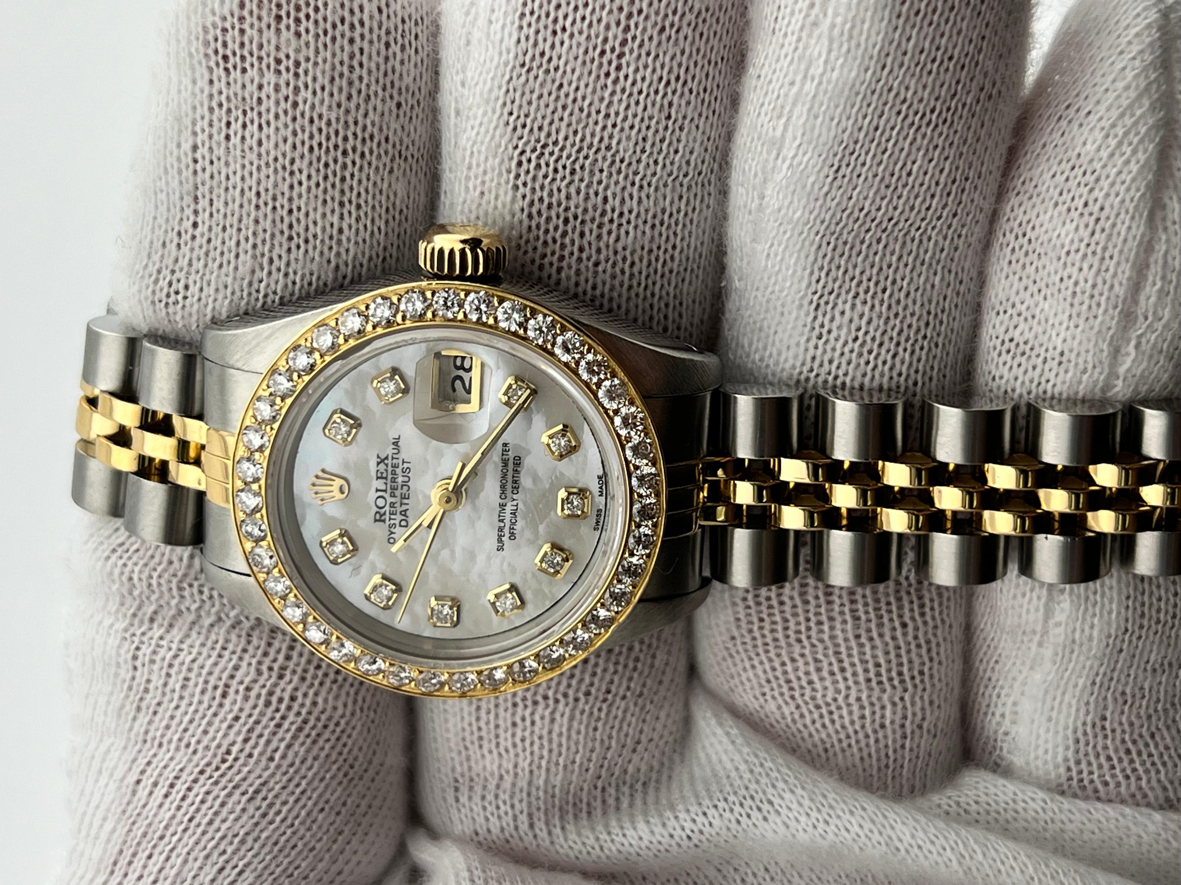 Women's Rolex Ladies Datejust 69173 MOP Diamond Dial Bezel 18K Yellow Gold Steel 26mm