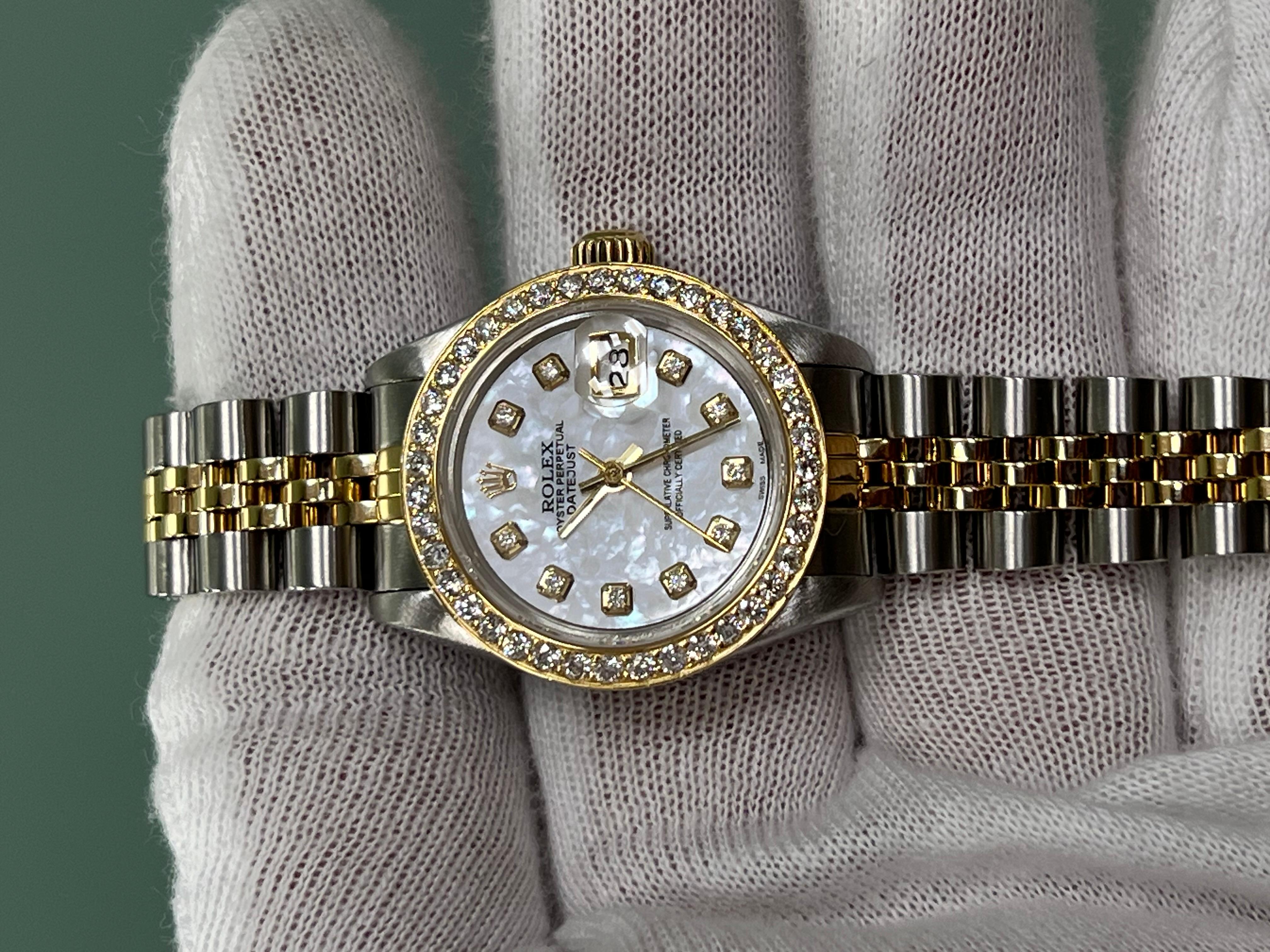 Rolex Ladies Datejust 69173 MOP Diamond Dial Bezel 18K Yellow Gold Steel 26mm 5