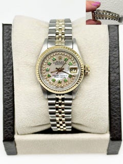 Rolex Ladies Datejust 69173 MOP Diamond Emerald Dial 18k Yellow Gold Steel