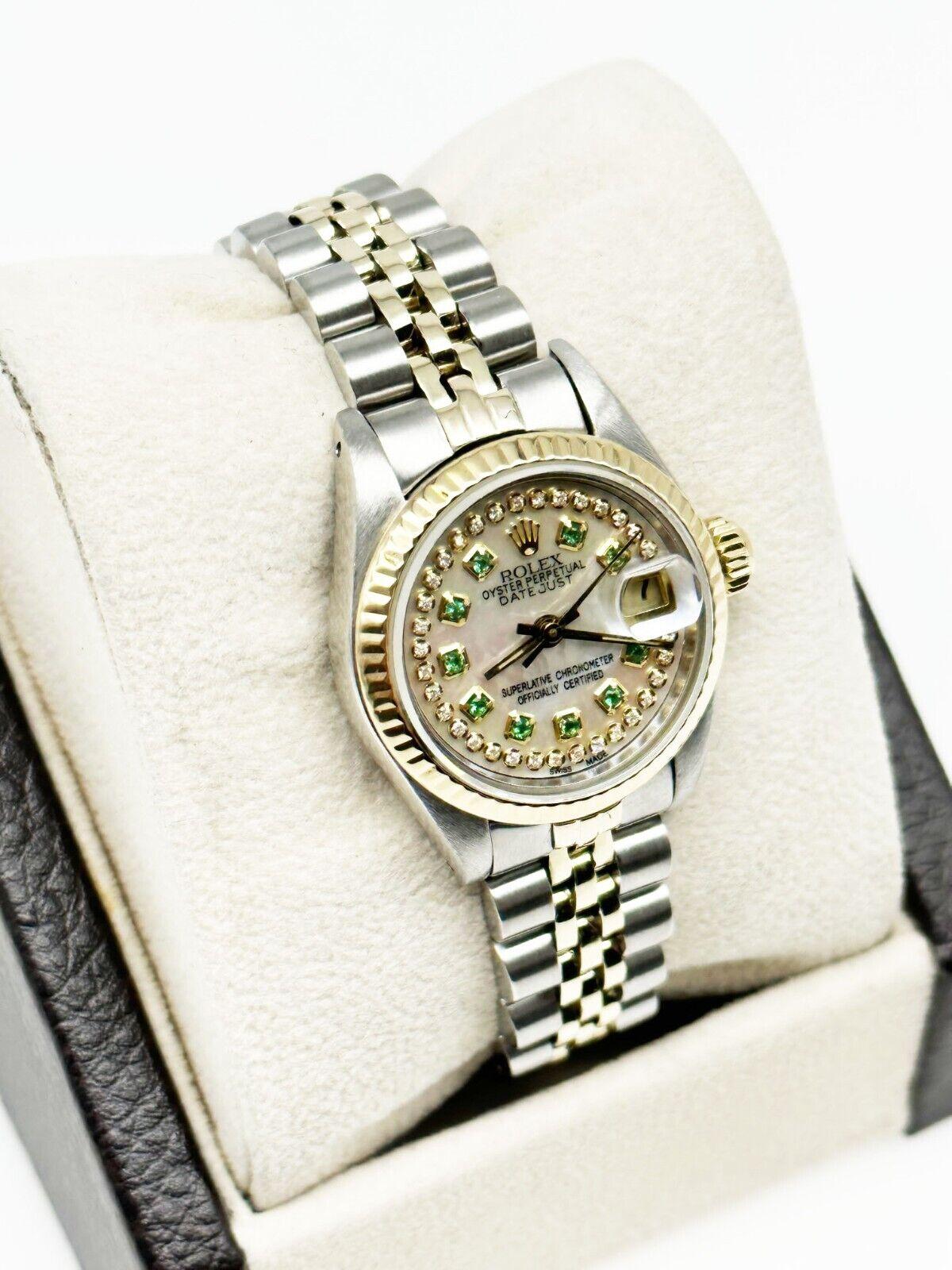 Rolex Damen Datejust 69173 MOP Diamant-Smaragd-Zifferblatt 18k Gelbgold Stahl 1