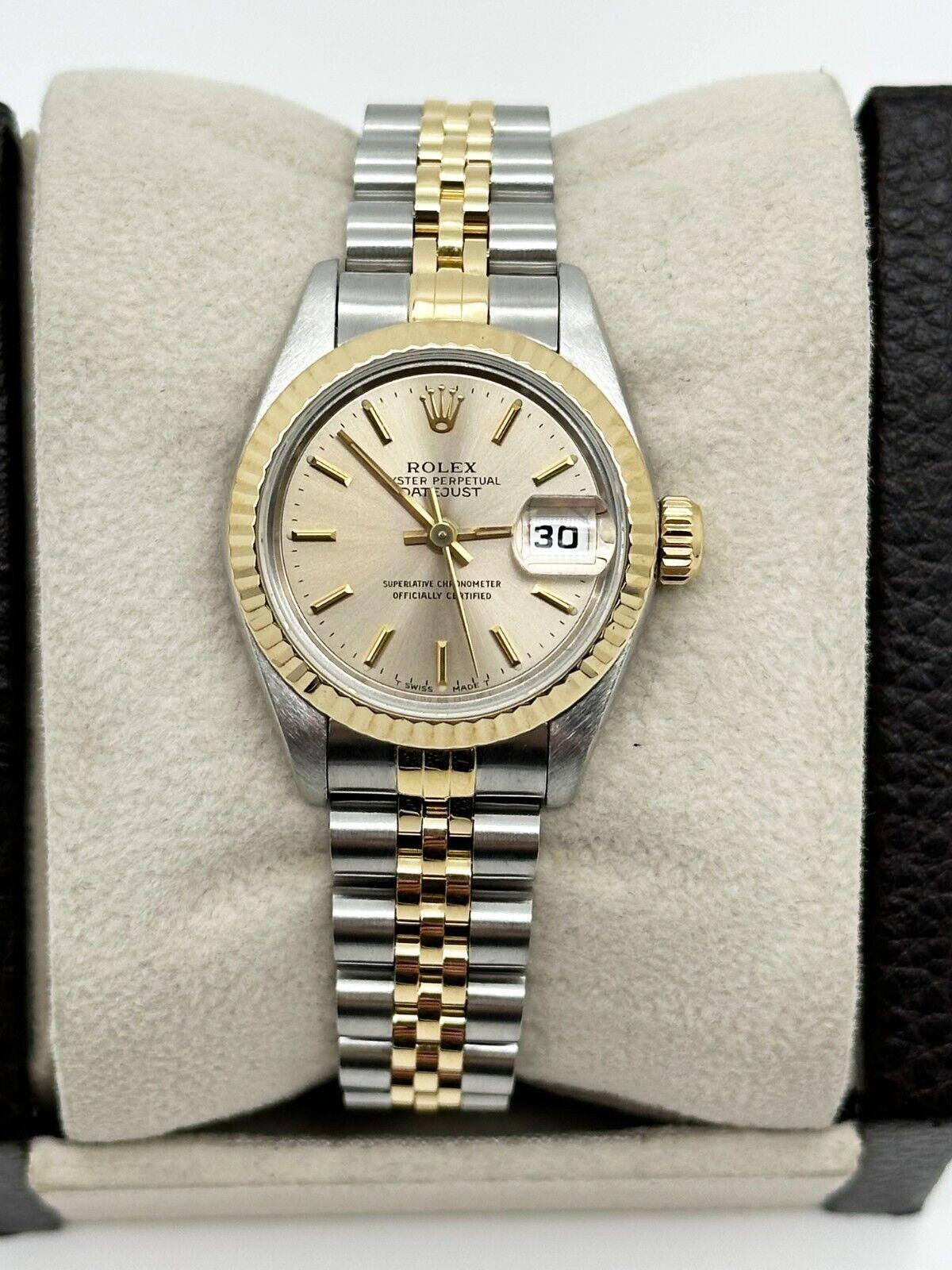Rolex Ladies Datejust 69173 Silver Dial 18K Yellow Gold Steel Box Papers For Sale 1