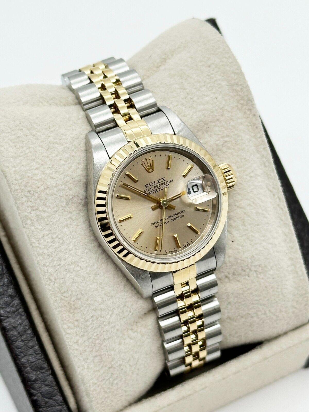 Rolex Ladies Datejust 69173 Silver Dial 18K Yellow Gold Steel Box Papers For Sale 2