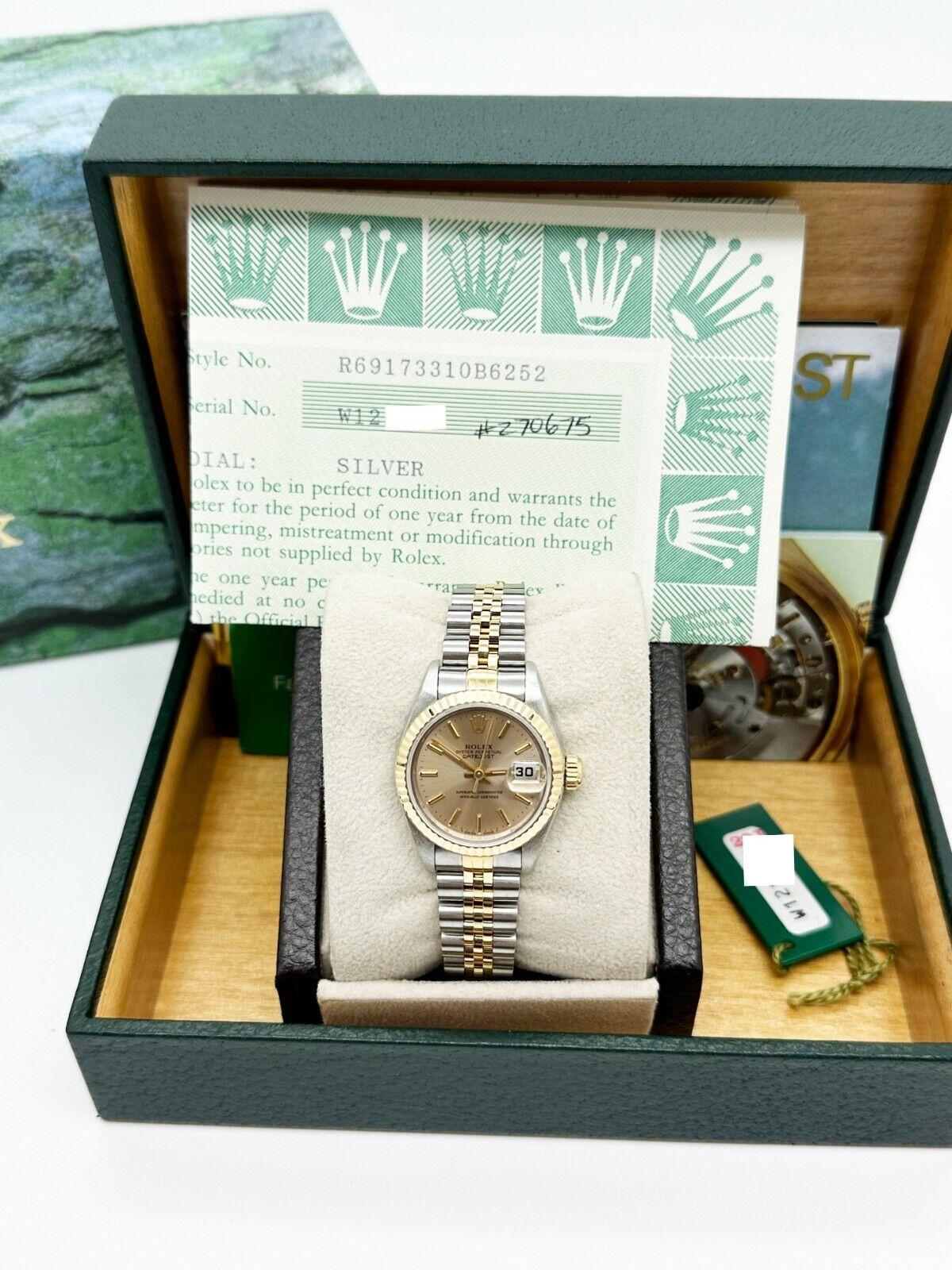 Rolex Ladies Datejust 69173 Silver Dial 18K Yellow Gold Steel Box Papers For Sale 3