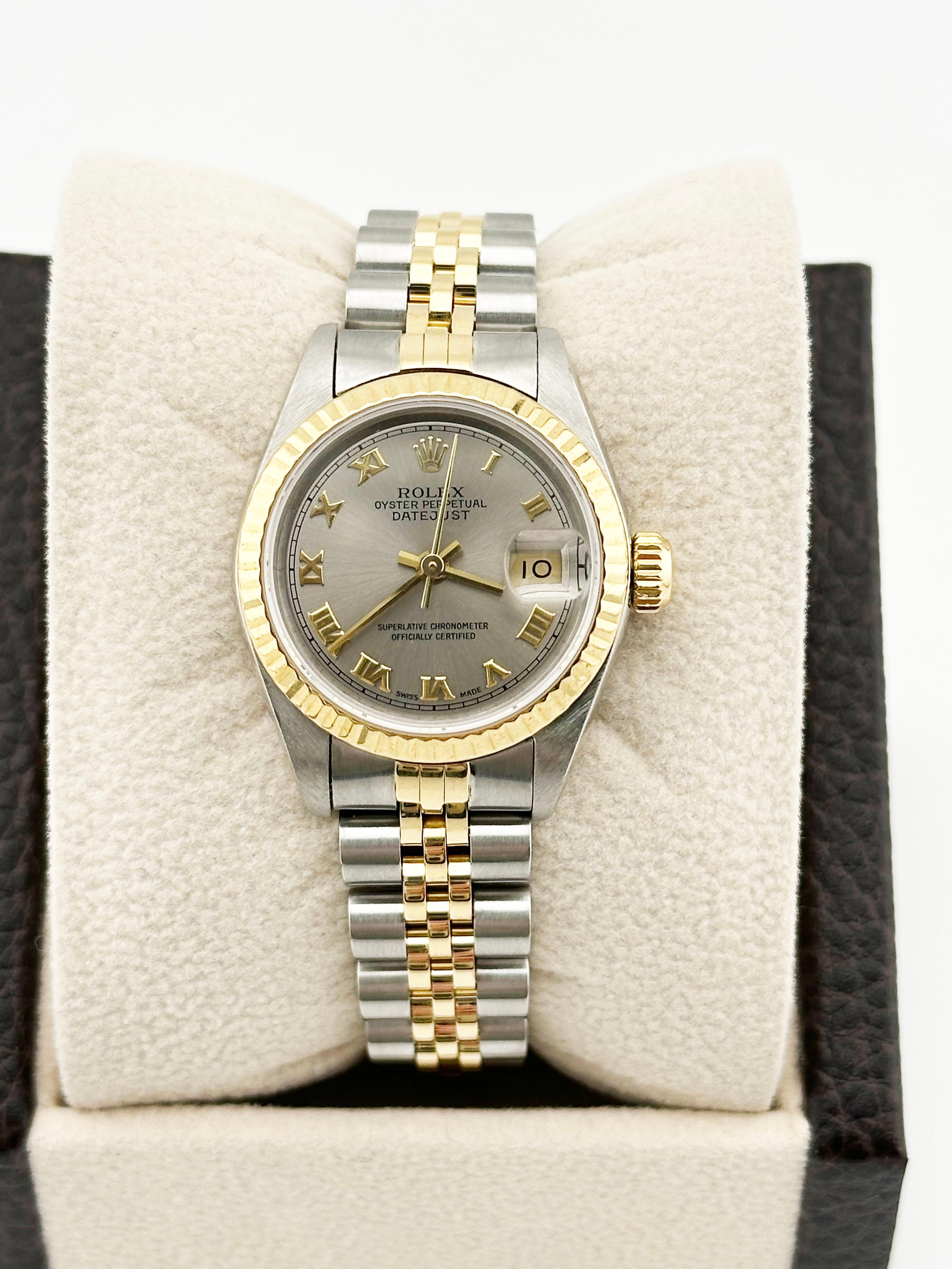 Rolex Damen Datejust 69173 Silber Roman Zifferblatt 18K Gelbgold Stahl Box Papier 2