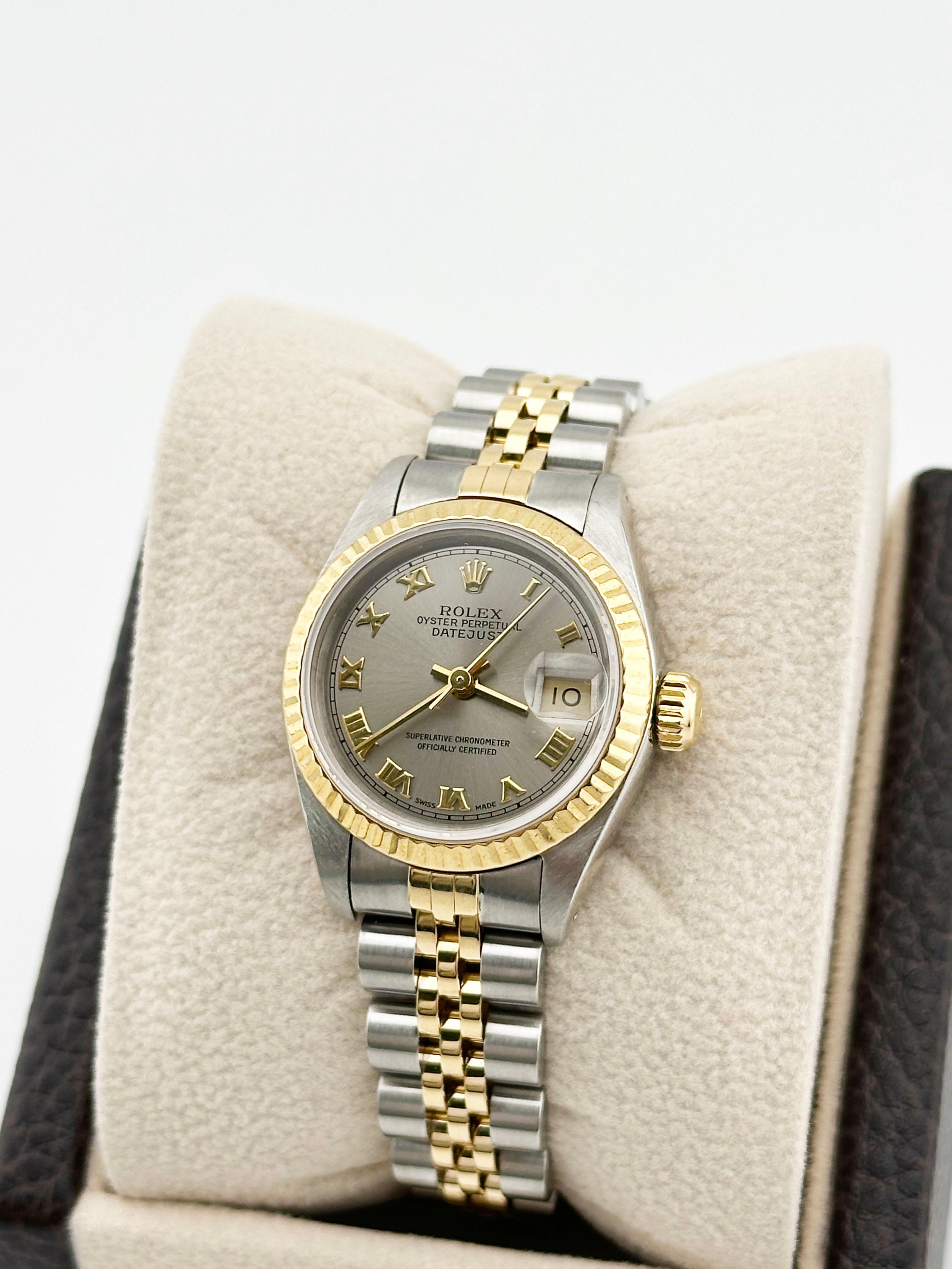 Rolex Damen Datejust 69173 Silber Roman Zifferblatt 18K Gelbgold Stahl Box Papier 3