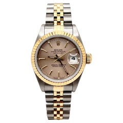Rolex Ladies Datejust 69173 Tapestry Dial 18K Yellow Gold Stainless Box Papers