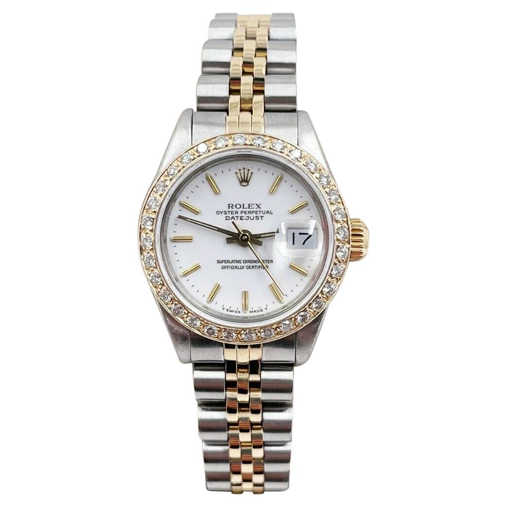 Rolex Ladies Datejust 69173 White Dial Diamond Bezel 18k Yellow Gold Stainless