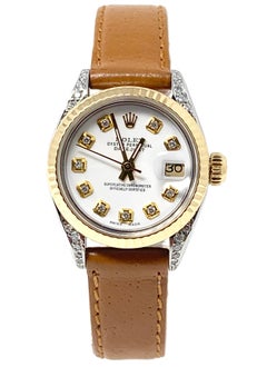 Rolex Ladies Datejust 69173 White Diamond on Brown Leather Band