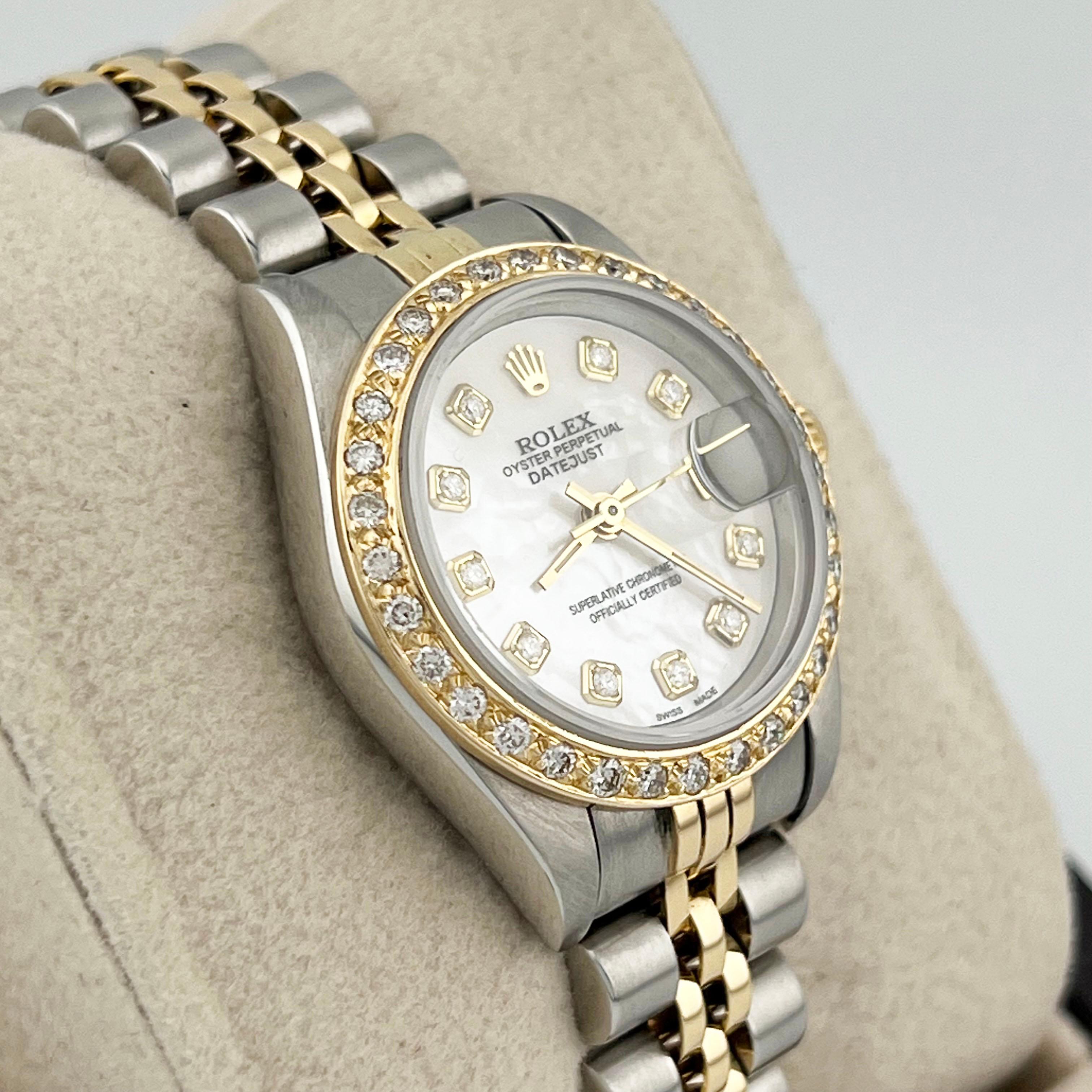 Women's Rolex Ladies Datejust 69173 White MOP Diamond Dial Bezel 18K Yellow Gold Steel