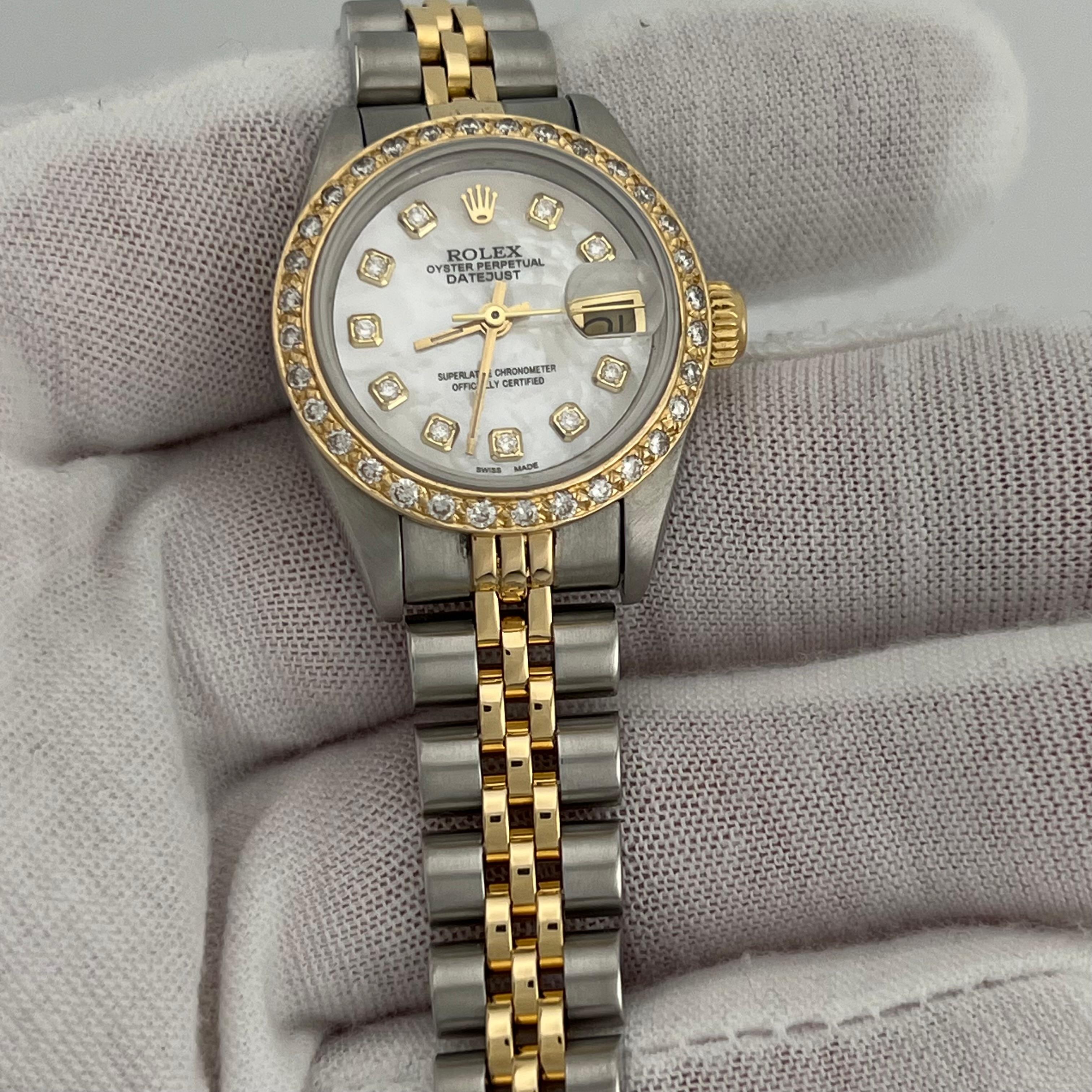Rolex Ladies Datejust 69173 White MOP Diamond Dial Bezel 18K Yellow Gold Steel 2