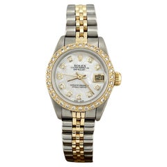 Rolex Ladies Datejust 69173 White MOP Diamond Dial Bezel 18K Yellow Gold Steel