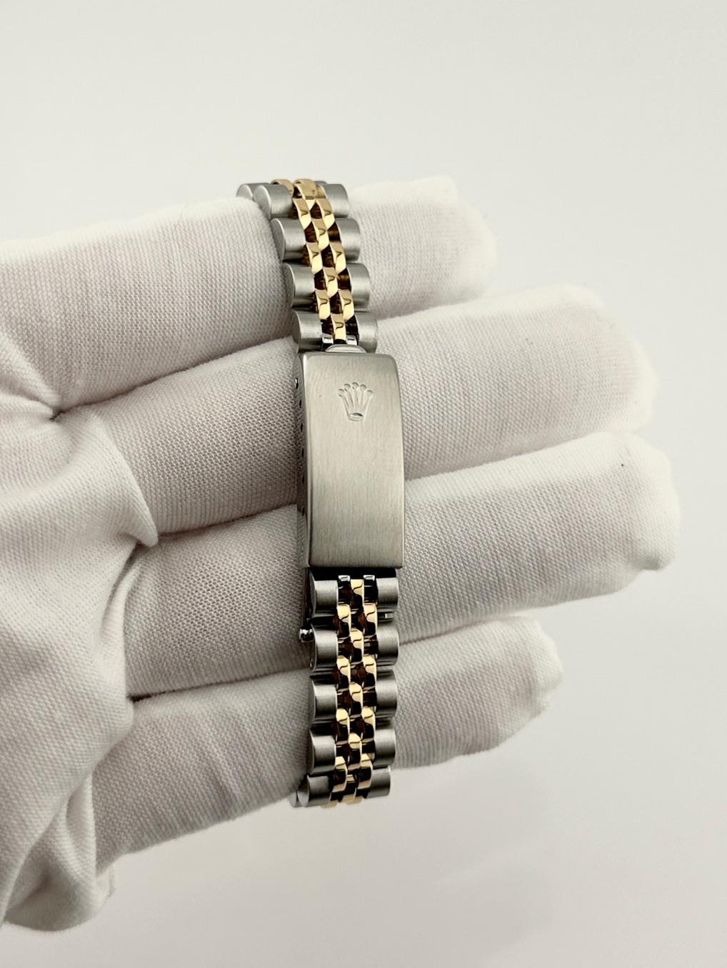 Rolex Damen Datejust 69173 Weiß Pyramide Zifferblatt 18K Gelbgold Stahl Box Papier im Angebot 2