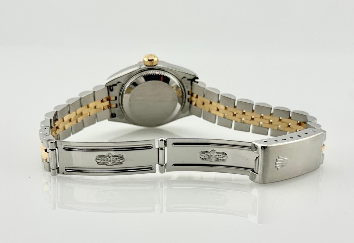 Rolex Damen Datejust 69173 Weiß Pyramide Zifferblatt 18K Gelbgold Stahl Box Papier im Angebot 3