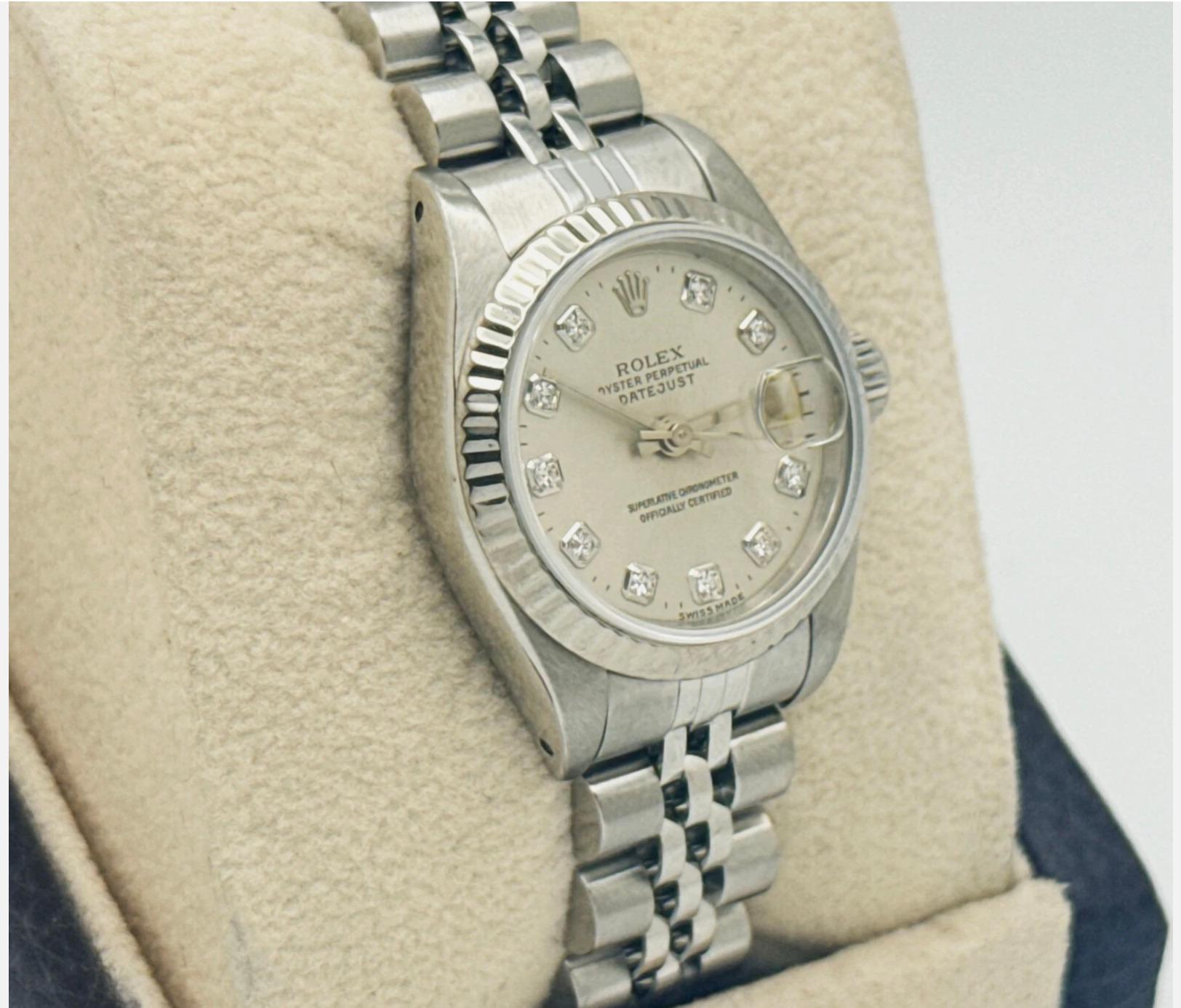 Rolex Ladies Datejust 69174 Factory Silver Diamond Dial Stainless Steel 18K Gold en vente 1