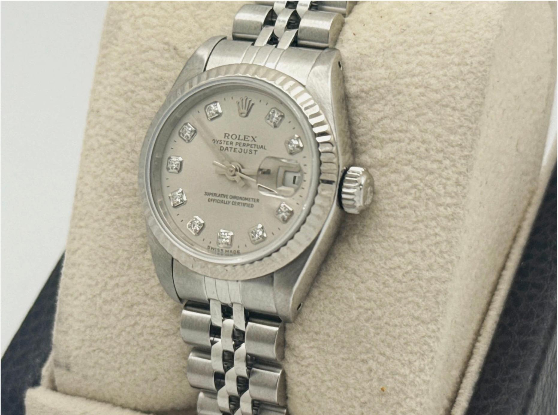 Rolex Ladies Datejust 69174 Factory Silver Diamond Dial Stainless Steel 18K Gold en vente 2