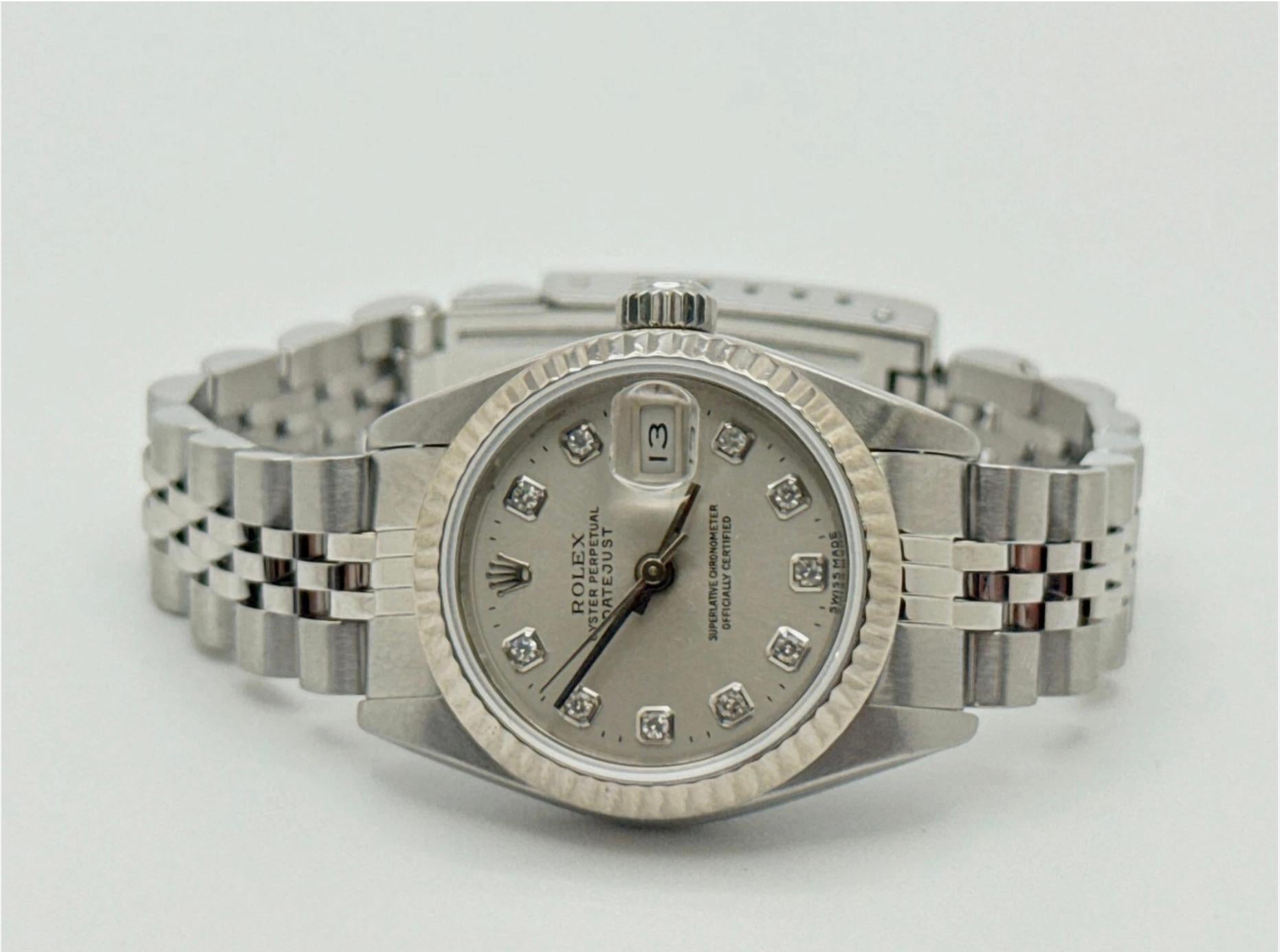 Rolex Ladies Datejust 69174 Factory Silver Diamond Dial Stainless Steel 18K Gold en vente 3