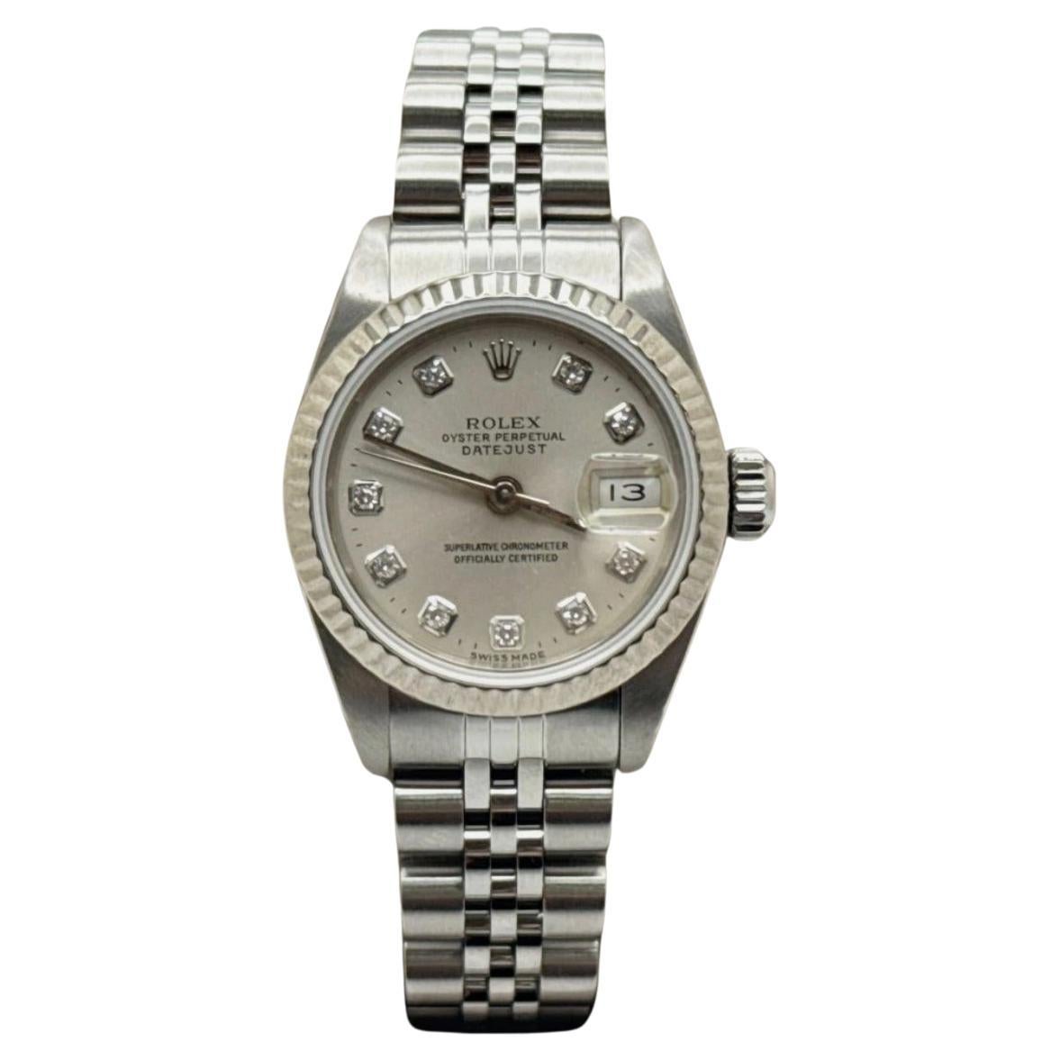 Rolex Ladies Datejust 69174 Factory Silver Diamond Dial Stainless Steel 18K Gold en vente