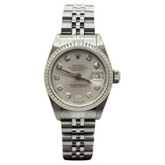 Rolex Ladies Datejust 69174 Factory Plata Esfera de diamantes Acero inoxidable Oro de 18 quilates