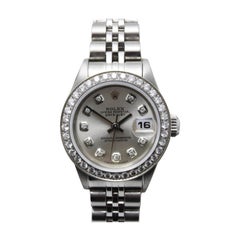 Rolex Ladies Datejust 69174 Silver Diamond Dial Diamond Bezel Stainless Steel