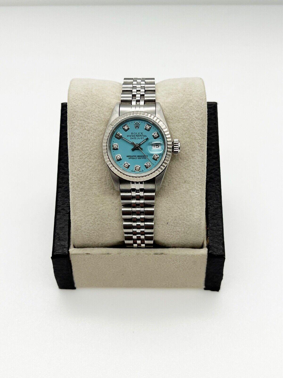 Rolex Ladies Datejust 69240 Tiffany Blue Diamond Dial Stainless Steel In Excellent Condition In San Diego, CA
