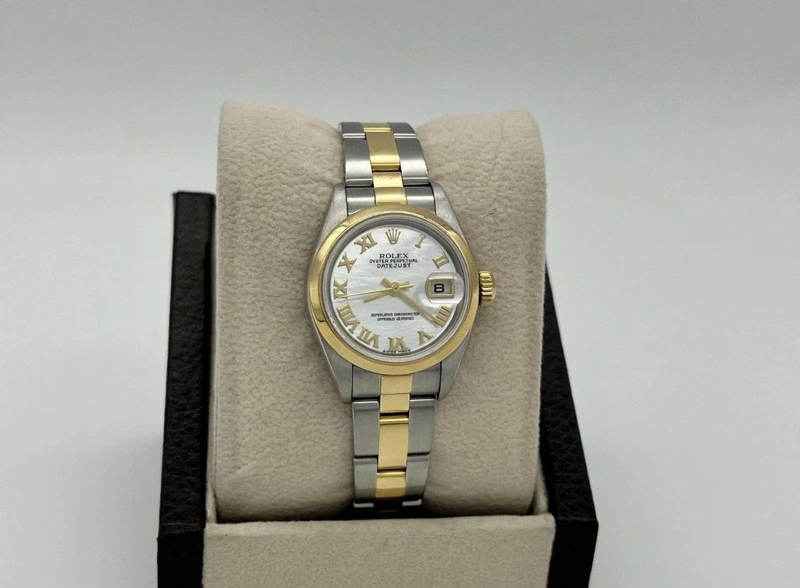 Rolex Ladies Datejust 79163 Mother of Pearl Dial 18K Yellow Gold Steel 26mm For Sale 4