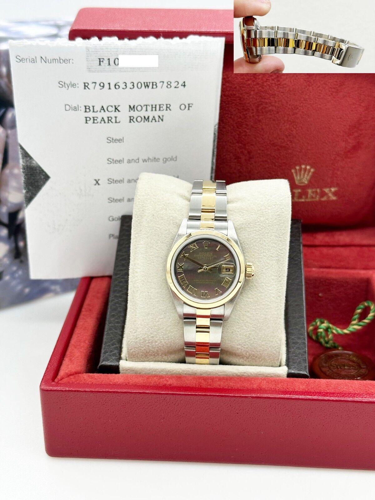 Rolex Ladies Datejust 79163 Tahitian MOP Roman Dial 18K Yellow Gold Steel In Excellent Condition For Sale In San Diego, CA