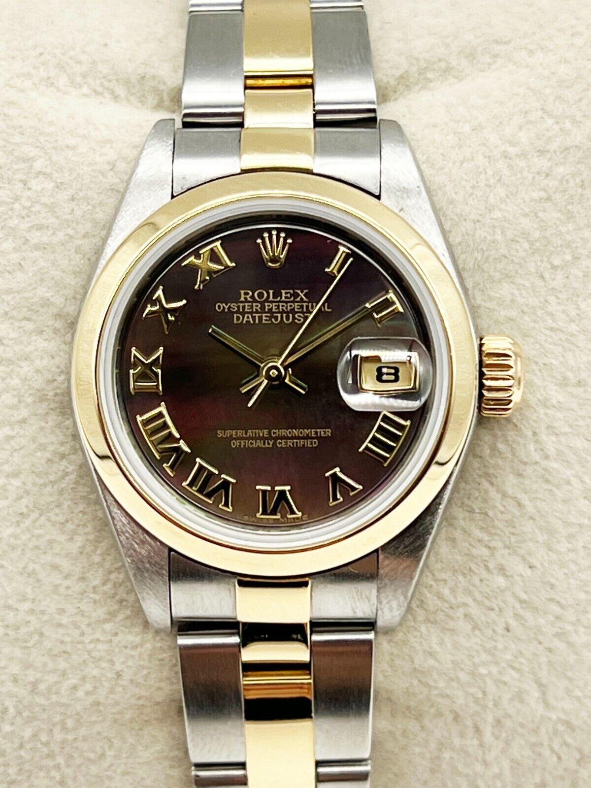 Women's or Men's Rolex Ladies Datejust 79163 Tahitian MOP Roman Dial 18K Yellow Gold Steel For Sale