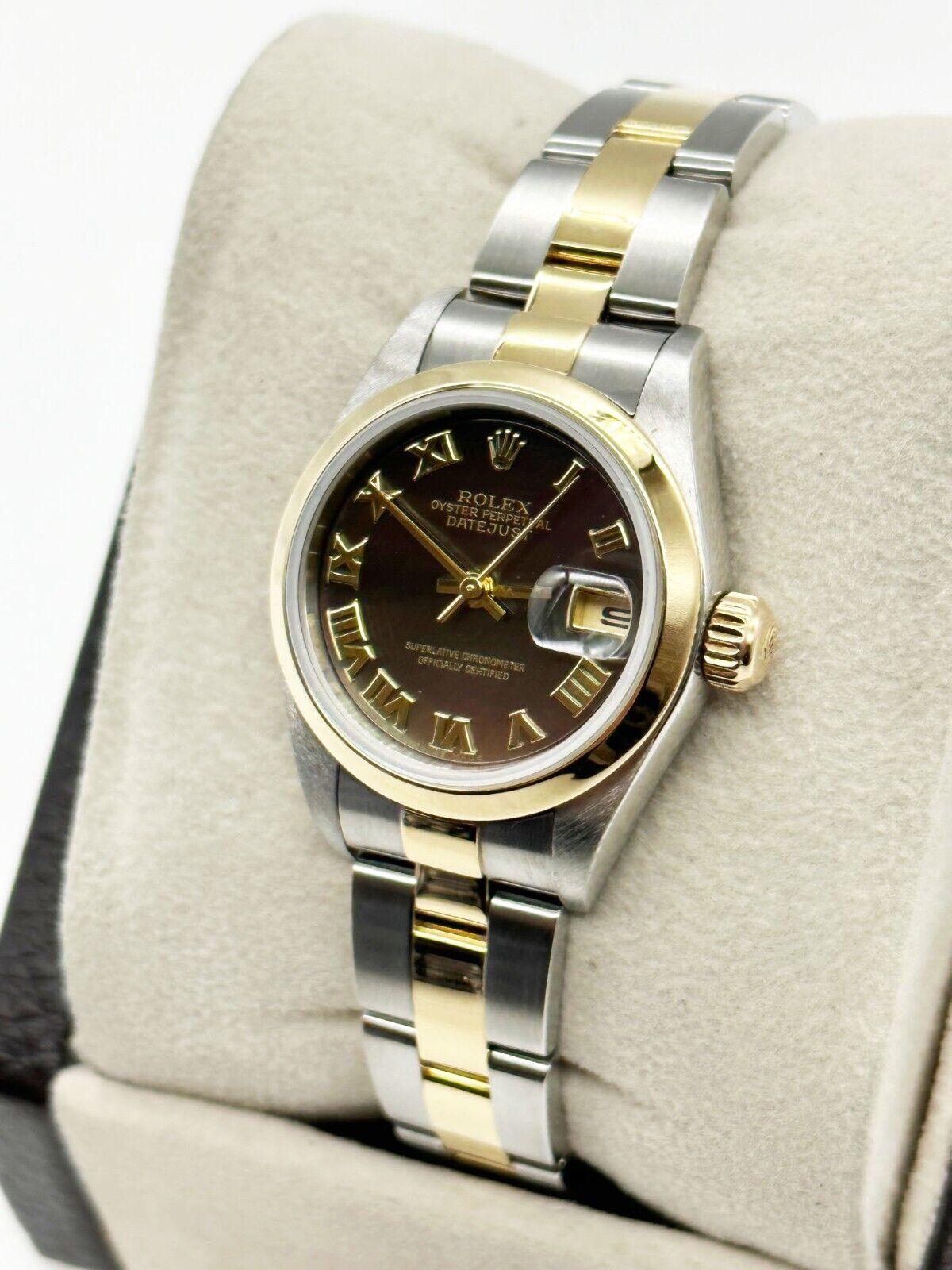 Rolex Ladies Datejust 79163 Tahitian MOP Roman Dial 18K Yellow Gold Steel For Sale 4