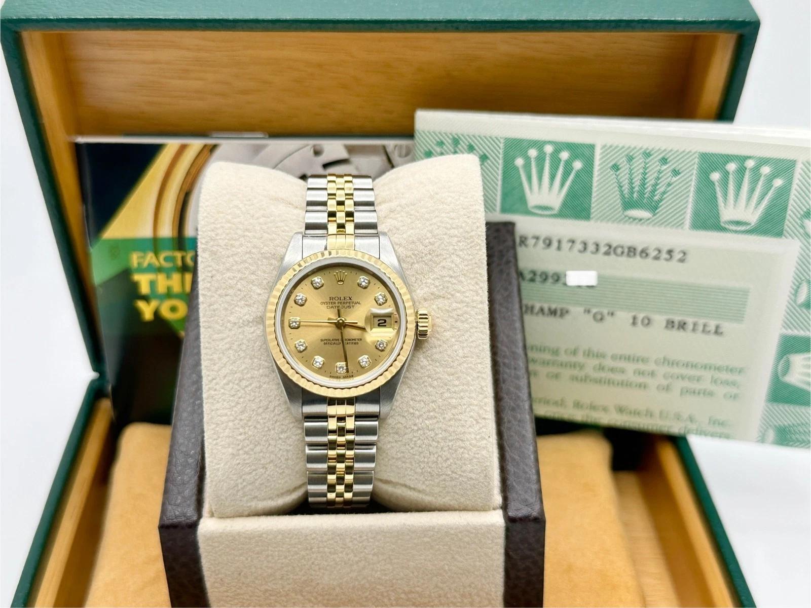 Rolex Ladies Datejust 79173 26mm Champagne Diamond Dial Jubilee Box Paper For Sale 7