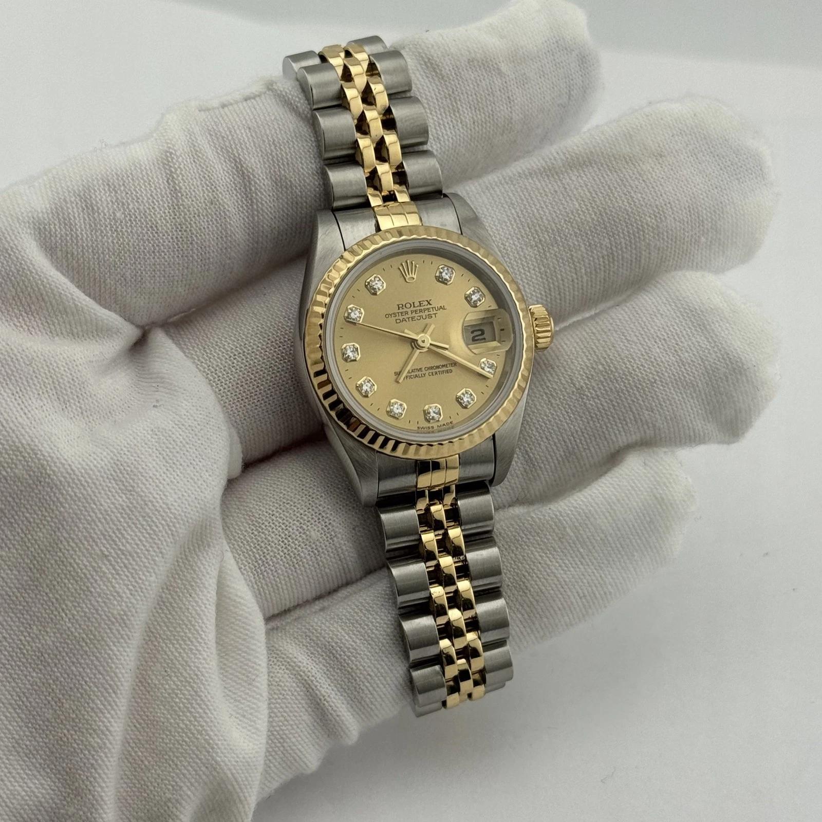 Round Cut Rolex Ladies Datejust 79173 26mm Champagne Diamond Dial Jubilee Box Paper For Sale