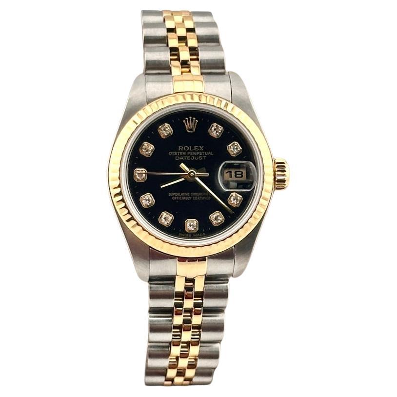 Rolex Ladies Datejust 79173 Fabrik schwarzes Diamant-Zifferblatt 18K Gold Edelstahl im Angebot