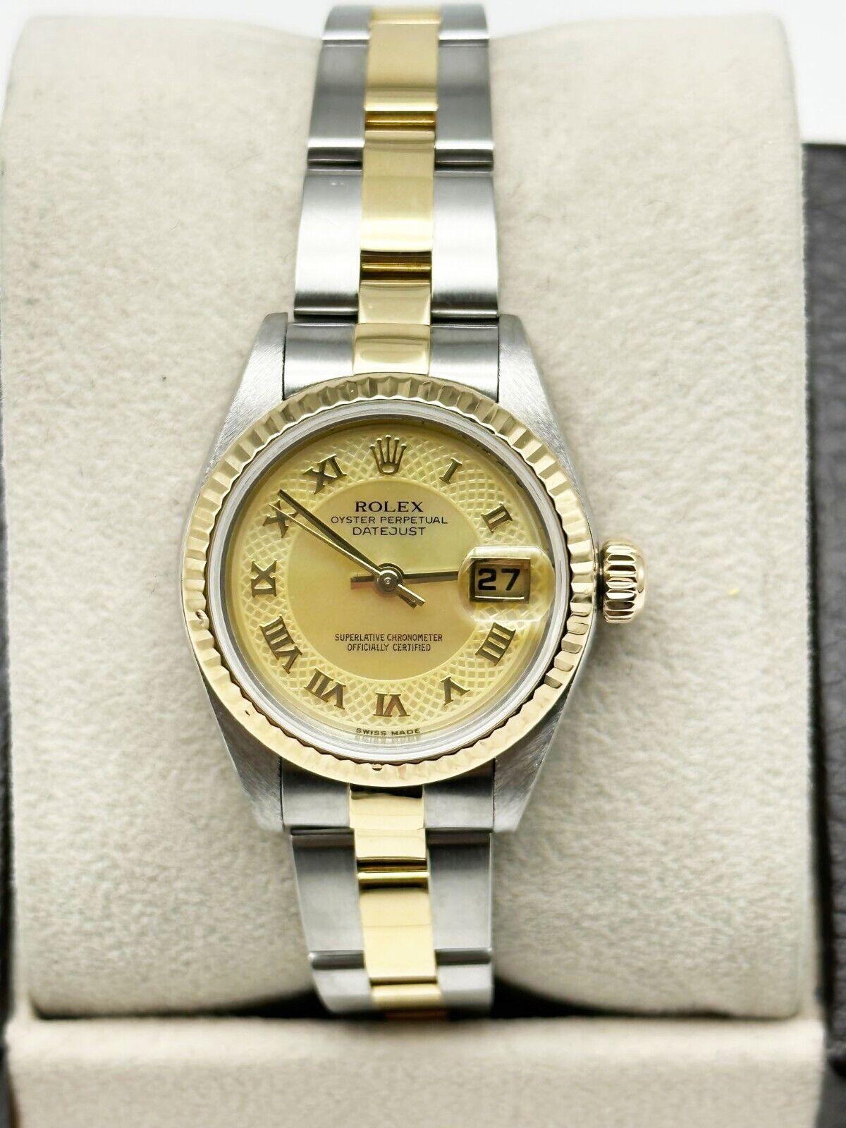 Rolex Damen Datejust 79173 MOP römisches Zifferblatt 18K Gelbgold Box Papier 2002 im Angebot 5