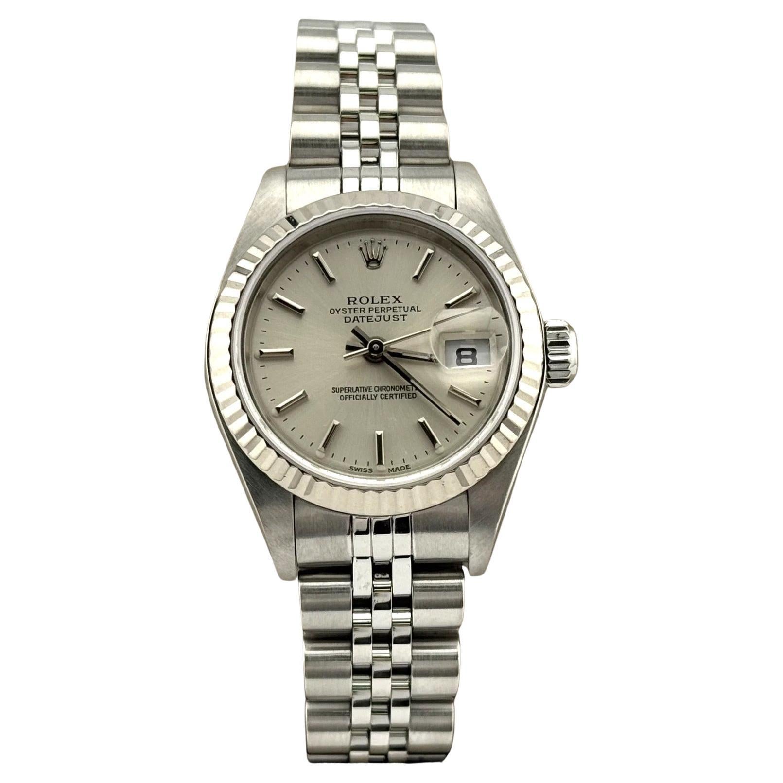 Rolex Ladies Datejust 79174 26mm 18k Gold Stainless Steel Silver Dial Box Papers