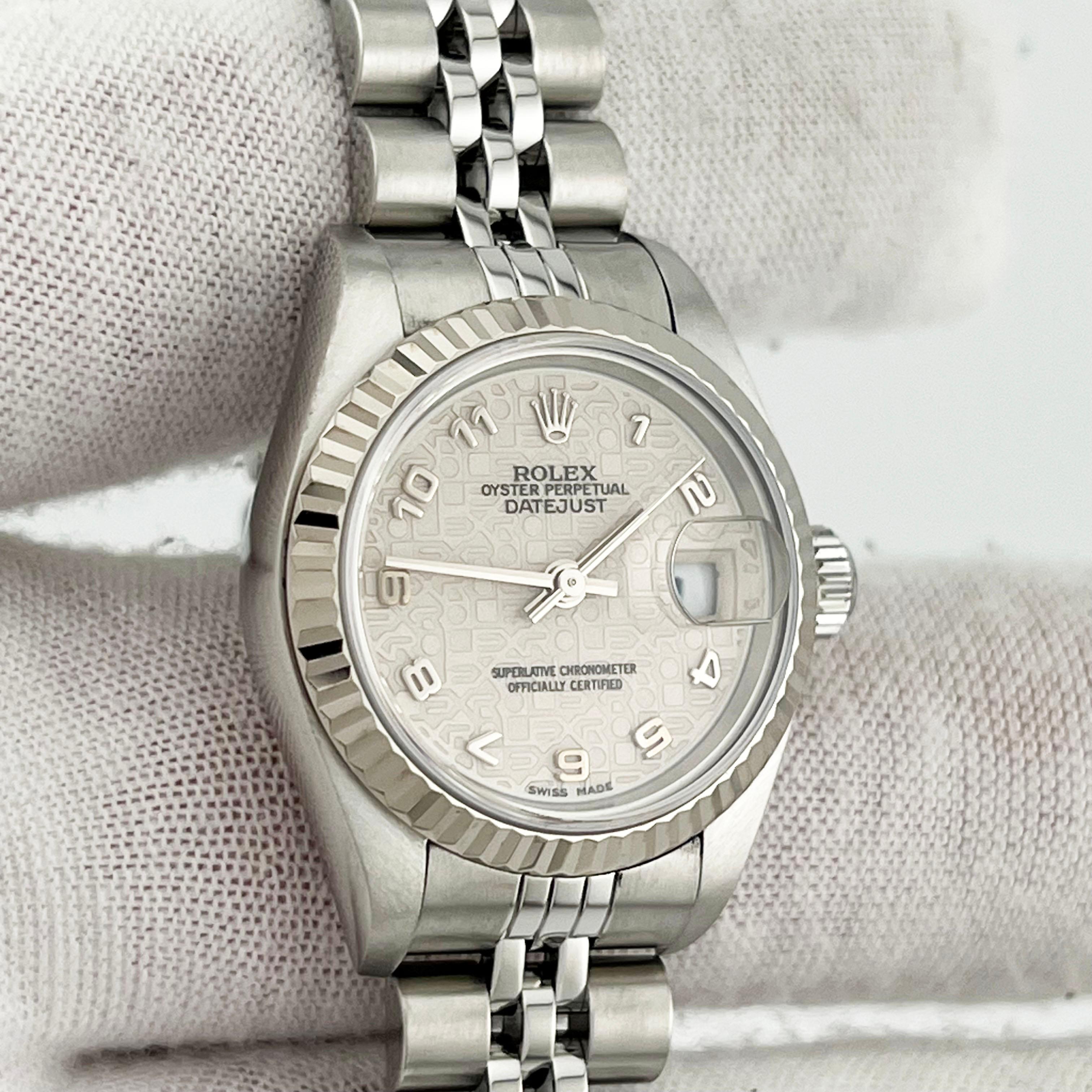 Rolex Montre Datejust 79174 Jubilee avec cadran en acier et lunette en or blanc 18 carats, boîte et papiers en vente 4