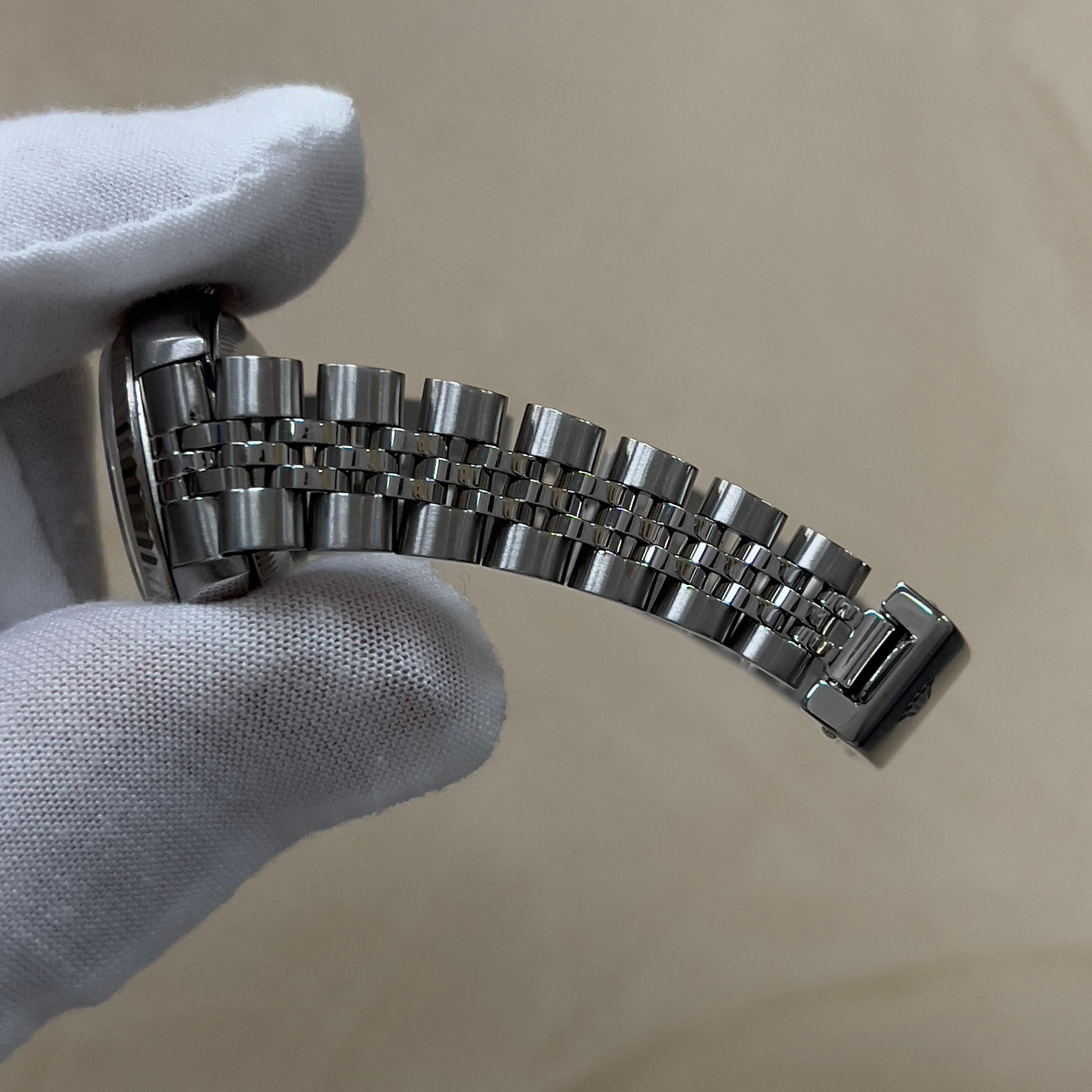 Rolex Ladies Datejust 79174 MOP Deco Roman Dial Steel Box Papers en vente 7