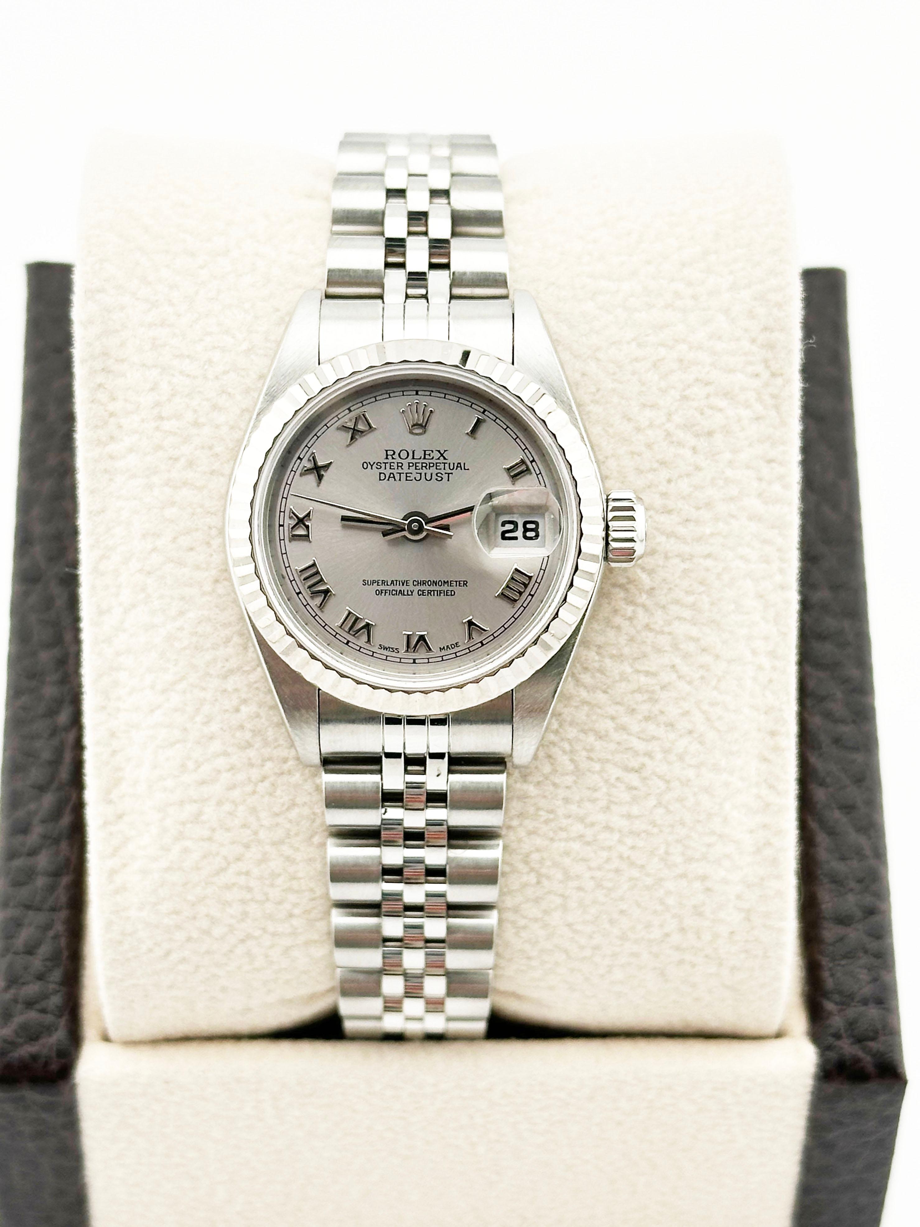 Rolex Ladies Datejust 79174 Silver Roman Dial Stainless Steel Box Paper For Sale 1