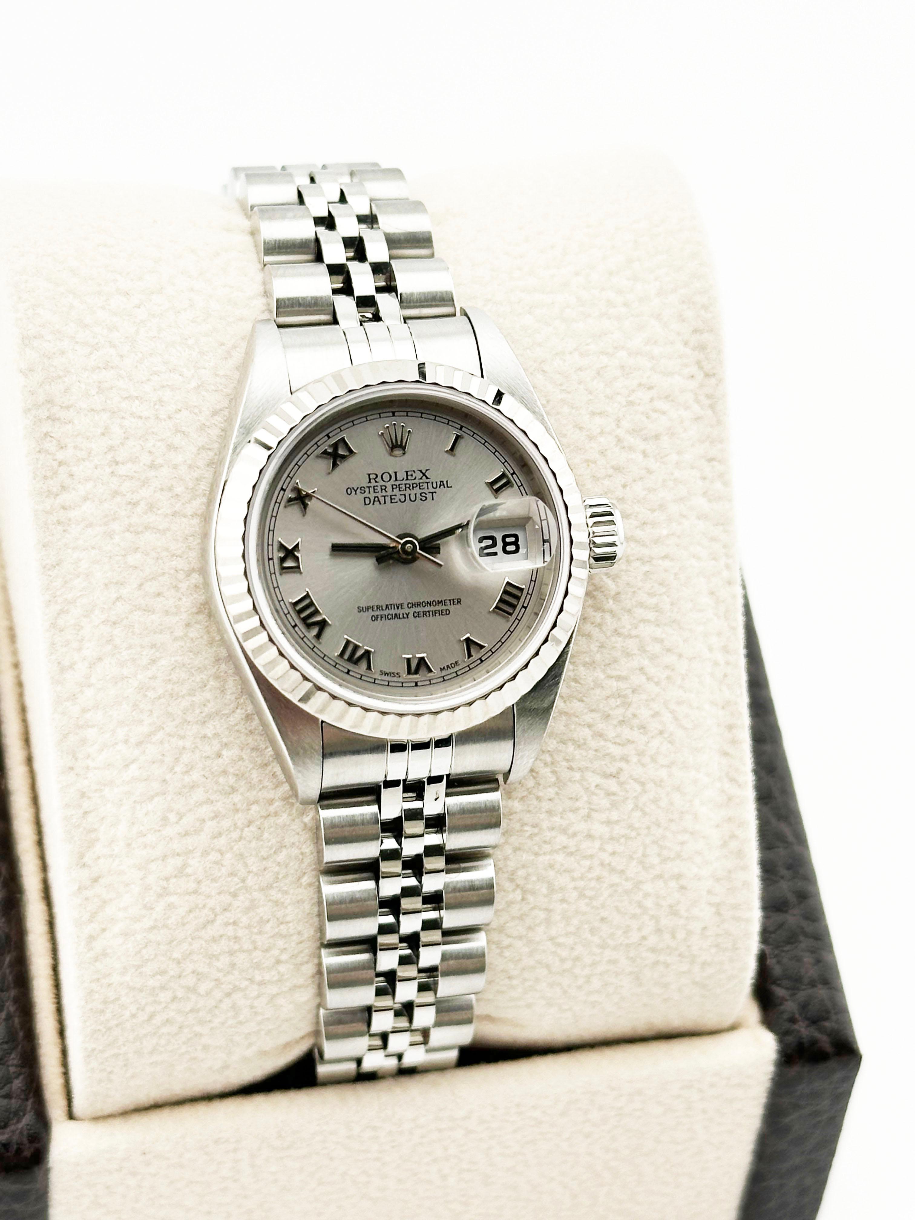 Rolex Ladies Datejust 79174 Silver Roman Dial Stainless Steel Box Paper For Sale 2
