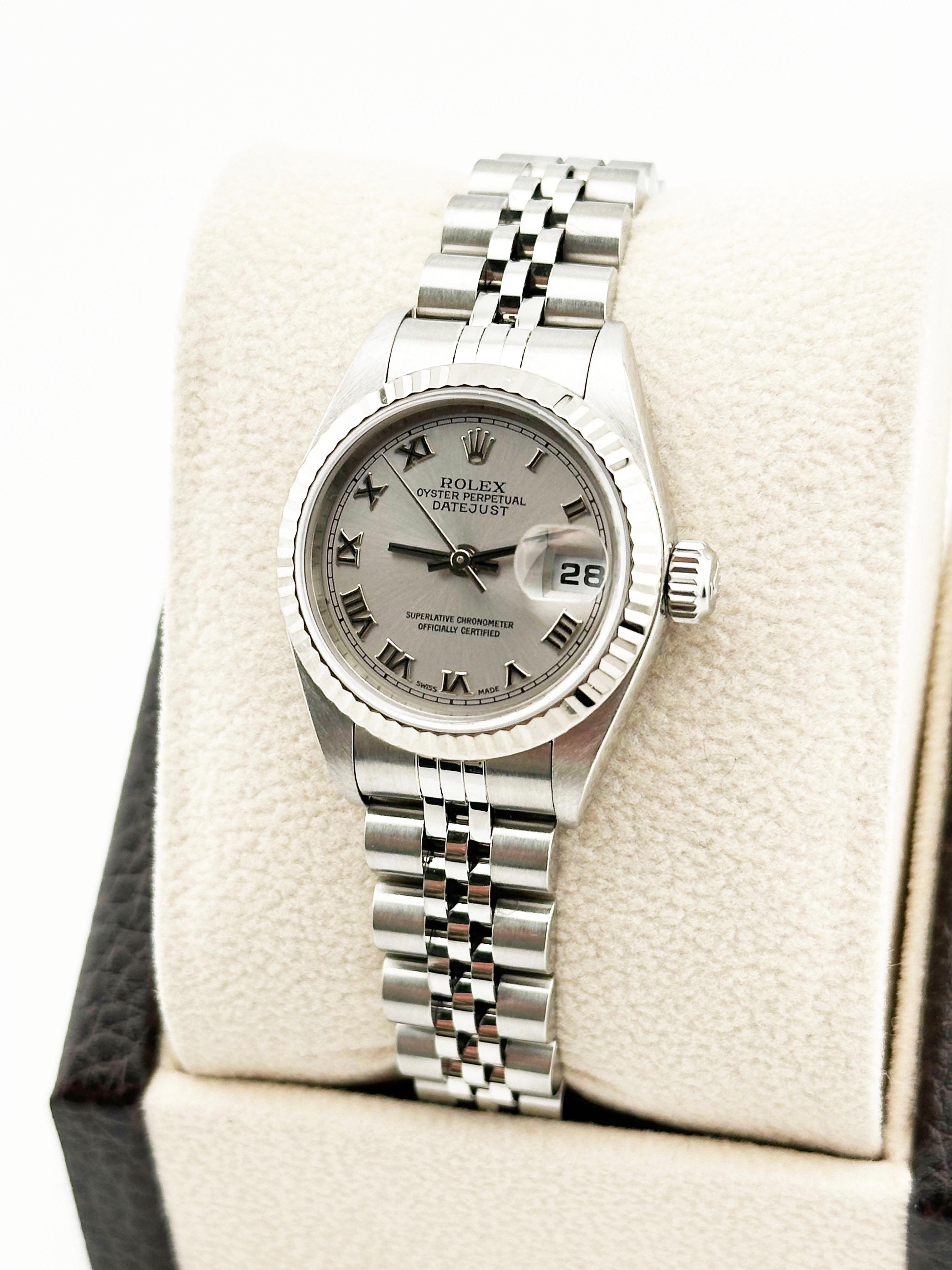 Rolex Ladies Datejust 79174 Silver Roman Dial Stainless Steel Box Paper For Sale 3